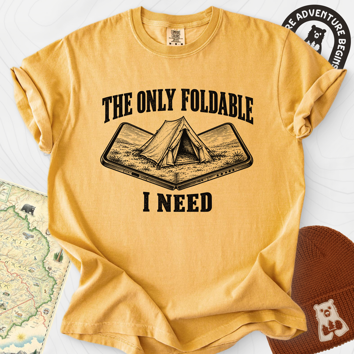 The Only Foldable I Need T-Shirt — Mustard — Front print [studio:1Y9N5GHqKtzuO0OMoOqu0yRPMB-61dIaL]