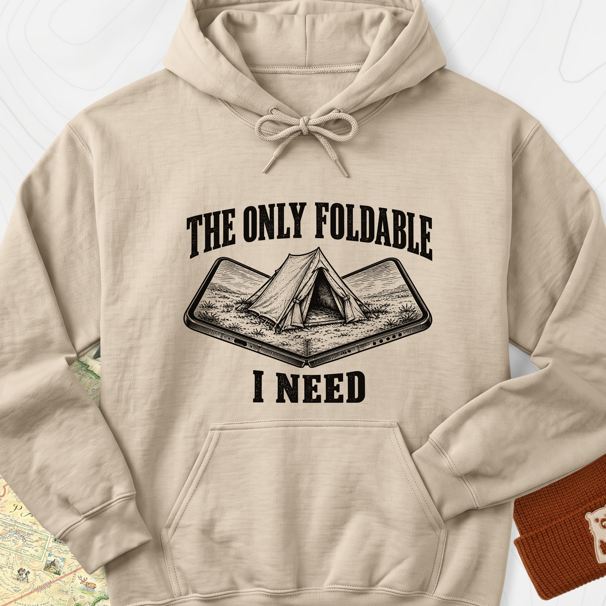 The Only Foldable I Need Hoodie — Sand — Front print [studio:1SwJVSpVqLzofMguRqeUozLR6oR85zLxG]