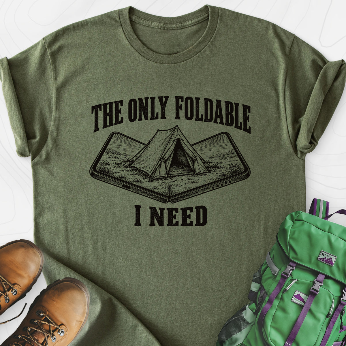 The Only Foldable I Need Lightweight T-Shirt — Military Green — Front print [studio:1u-CHxUaeNGJouZ7_Cni1zzRRFx0I0xYc]