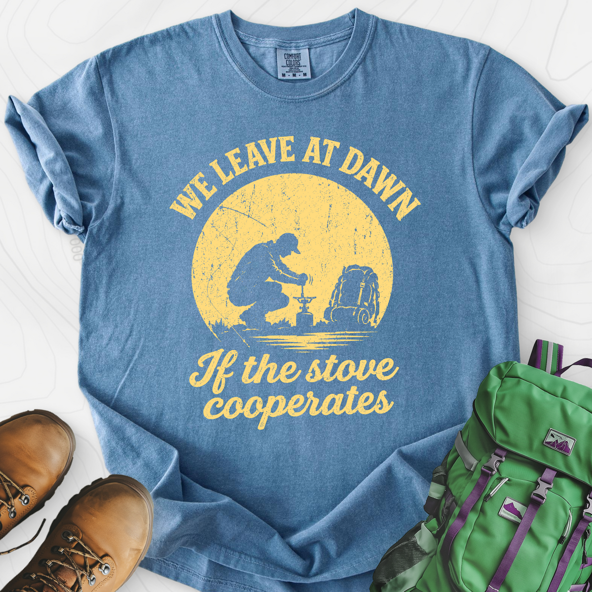 We Leave at Dawn T-Shirt — Blue Jean — Front print [studio:19kZVkCh3DwPo-IO3kDte9Vwf3gsKOdbh]