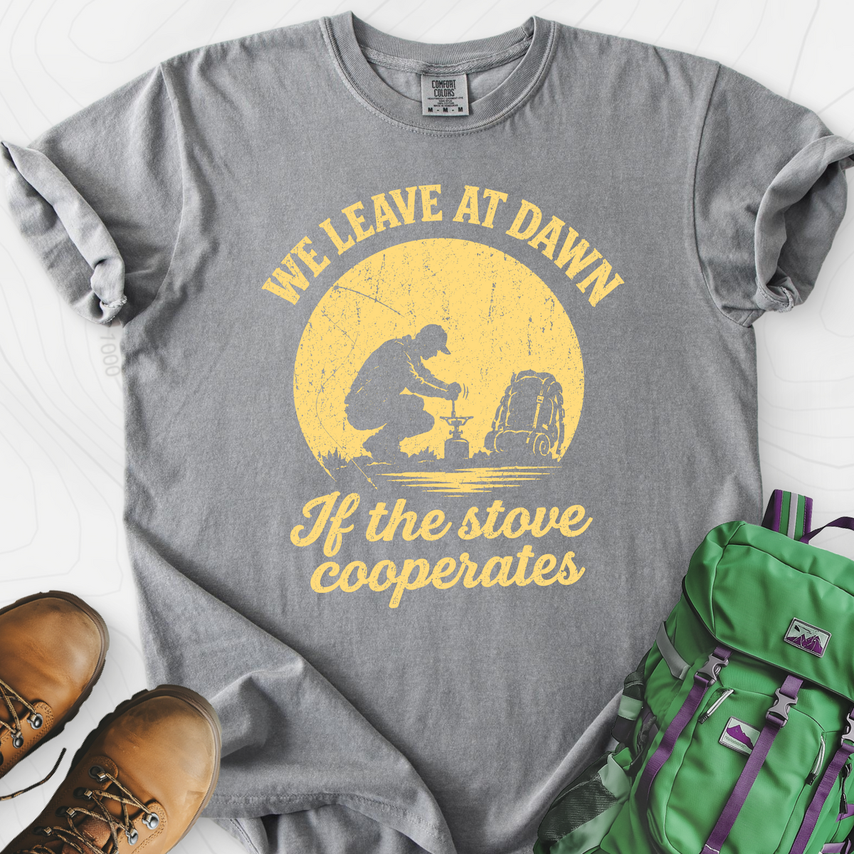 We Leave at Dawn T-Shirt — Grey — Front print [studio:1uoLdq6sGyzI1vpHimeQDC7O7YxGYfDvr]