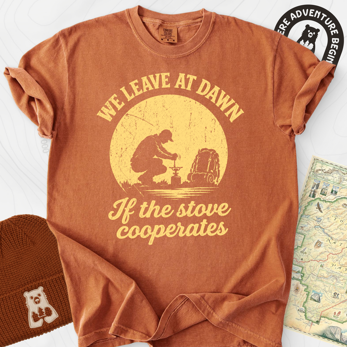 We Leave at Dawn T-Shirt — Yam — Front print [studio:1oRDYqMixYm3usMeXD2OPs421s6kNm_B-]