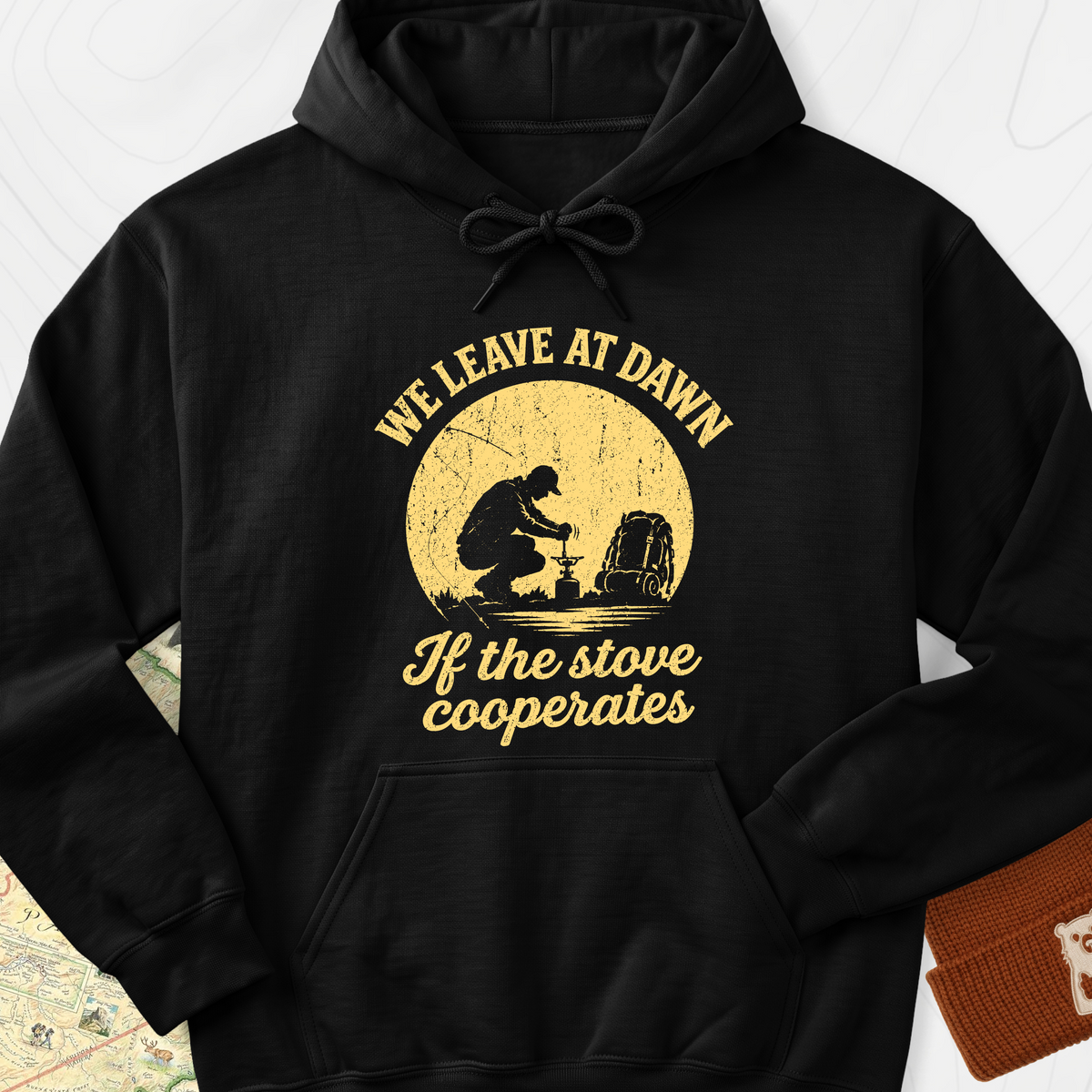 We Leave at Dawn Hoodie — Black — Front print [studio:1CpkVYK7m0DzKm63FL1TdqBzl9RUEGaC3]