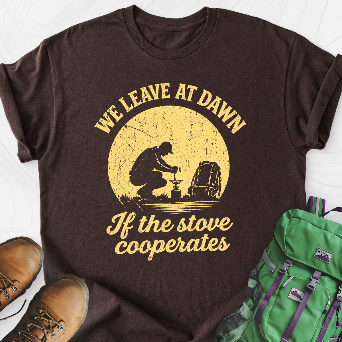 We Leave at Dawn Lightweight T-Shirt — Dark Chocolate — Front print [studio:1wMs7Erwuimw691lJH7hWemYirJHnrlcN]