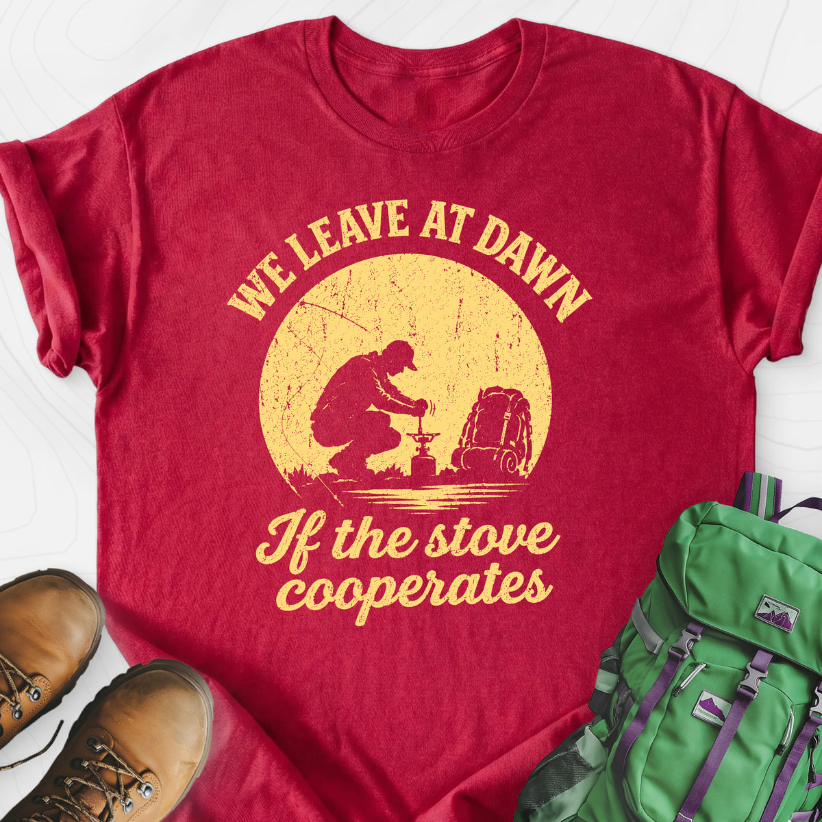 We Leave at Dawn Lightweight T-Shirt — Heather Red — Front print [studio:1Zs40m1YqUYUp132cLNlDFlnO4rqJb77f]