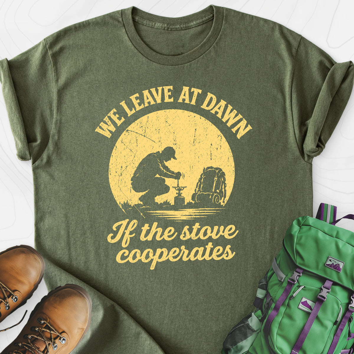 We Leave at Dawn Lightweight T-Shirt — Military Green — Front print [studio:1mwrmgKPgXqM2PJpmHH1AAmHMrgnkVCg1]