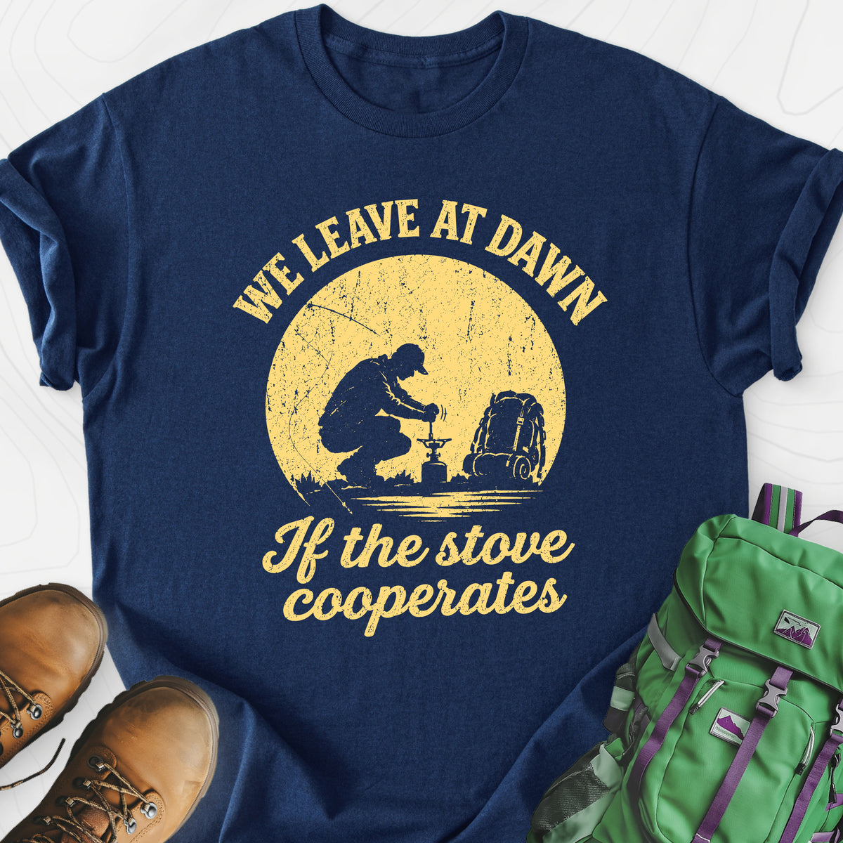 We Leave at Dawn Lightweight T-Shirt — Navy — Front print [studio:1HhWrq1nKkfzrcWM-riVa0DVvQ3cS9zGp]
