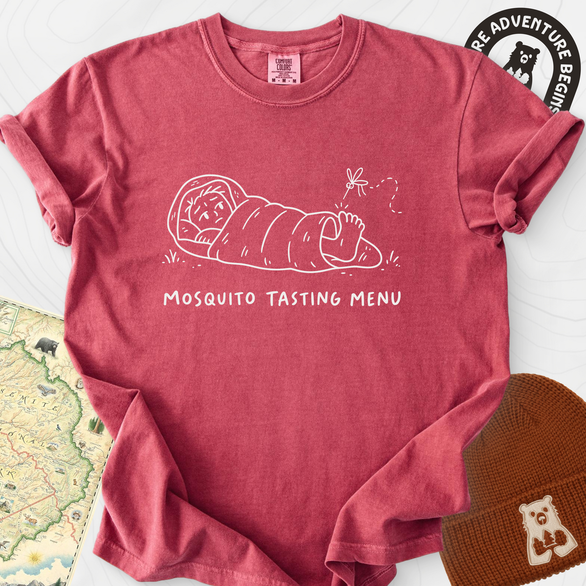 Mosquito Tasting Menu T-Shirt — Crimson — Front print [studio:103xBsiIhZwZlKWvCBtlGSe6v4Q_4ctxt]