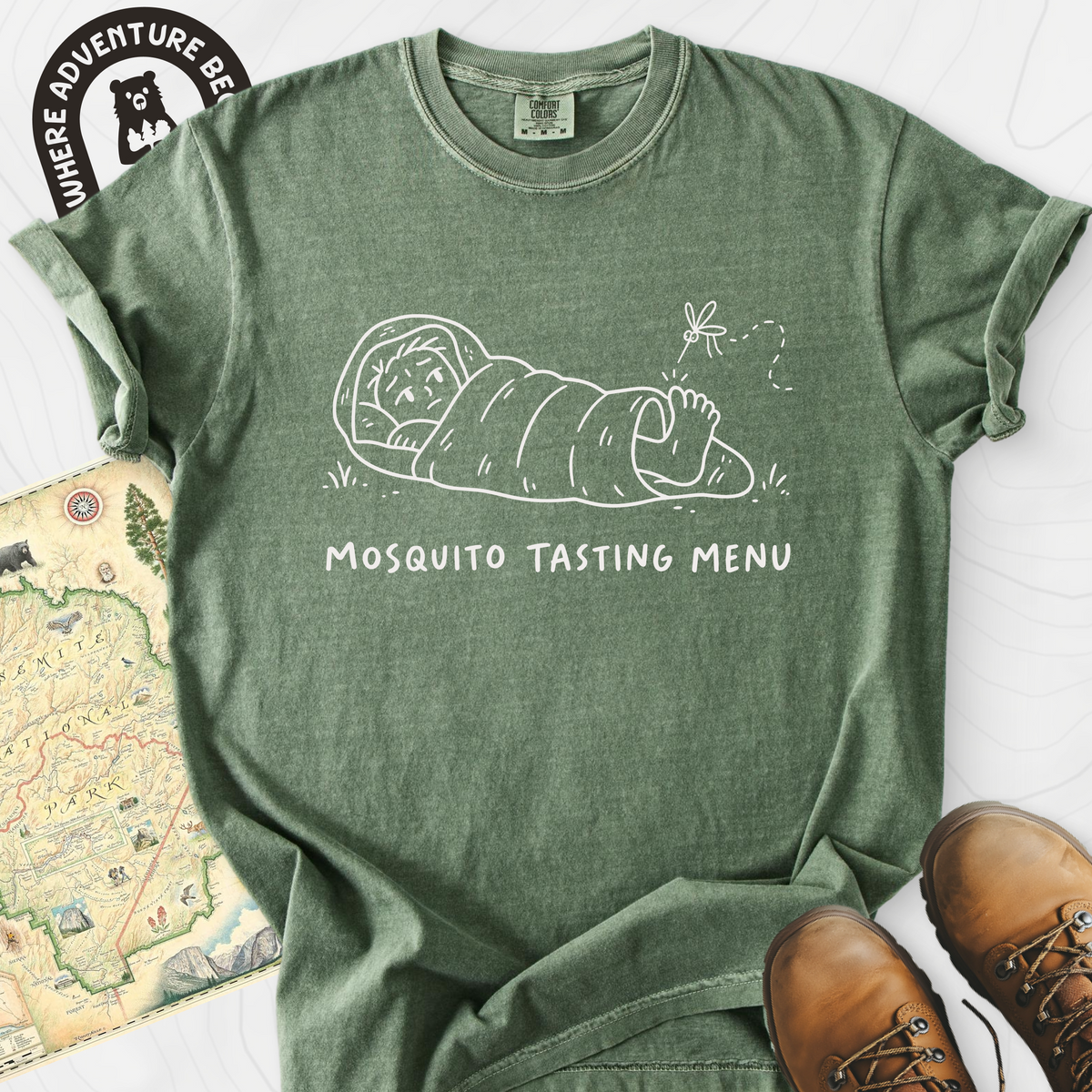 Mosquito Tasting Menu T-Shirt — Moss — Front print [studio:16TaSqDWTl1ET70mSHpHKn9YMO6fAC21n]