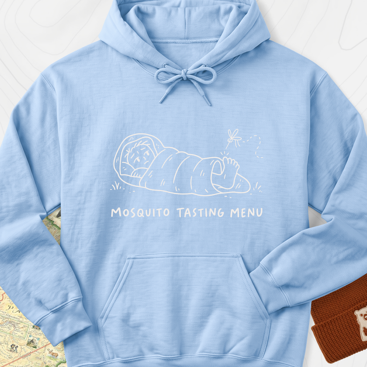 Mosquito Tasting Menu Hoodie — Light Blue — Front print [studio:16GH40qTG60oN0hm48hCfwy-SpRL00IPm]