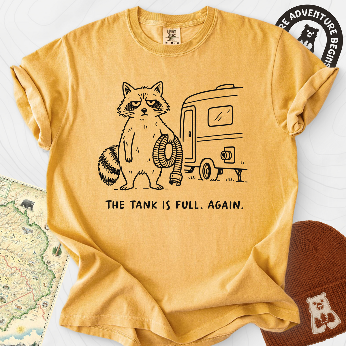 The Tank Is Full Again T-Shirt — Mustard — Front print [studio:1yk4FMUiLiPCiq0d78L0yOF2X2qucWwWl]