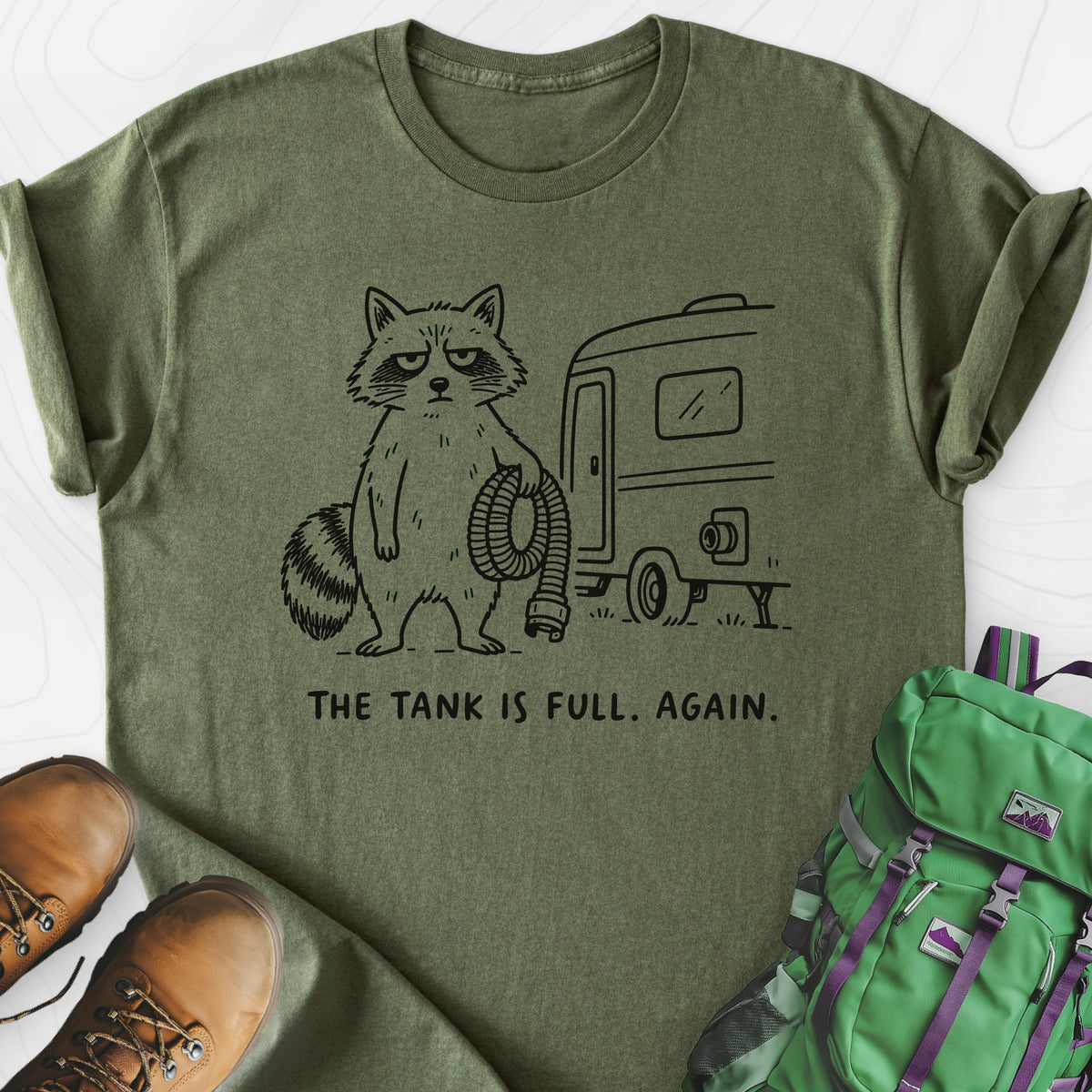 The Tank Is Full Again Lightweight T-Shirt — Military Green — Front print [studio:1x8f_ID_mWcUIiCzkymCLYB4V0xtyAxAQ]