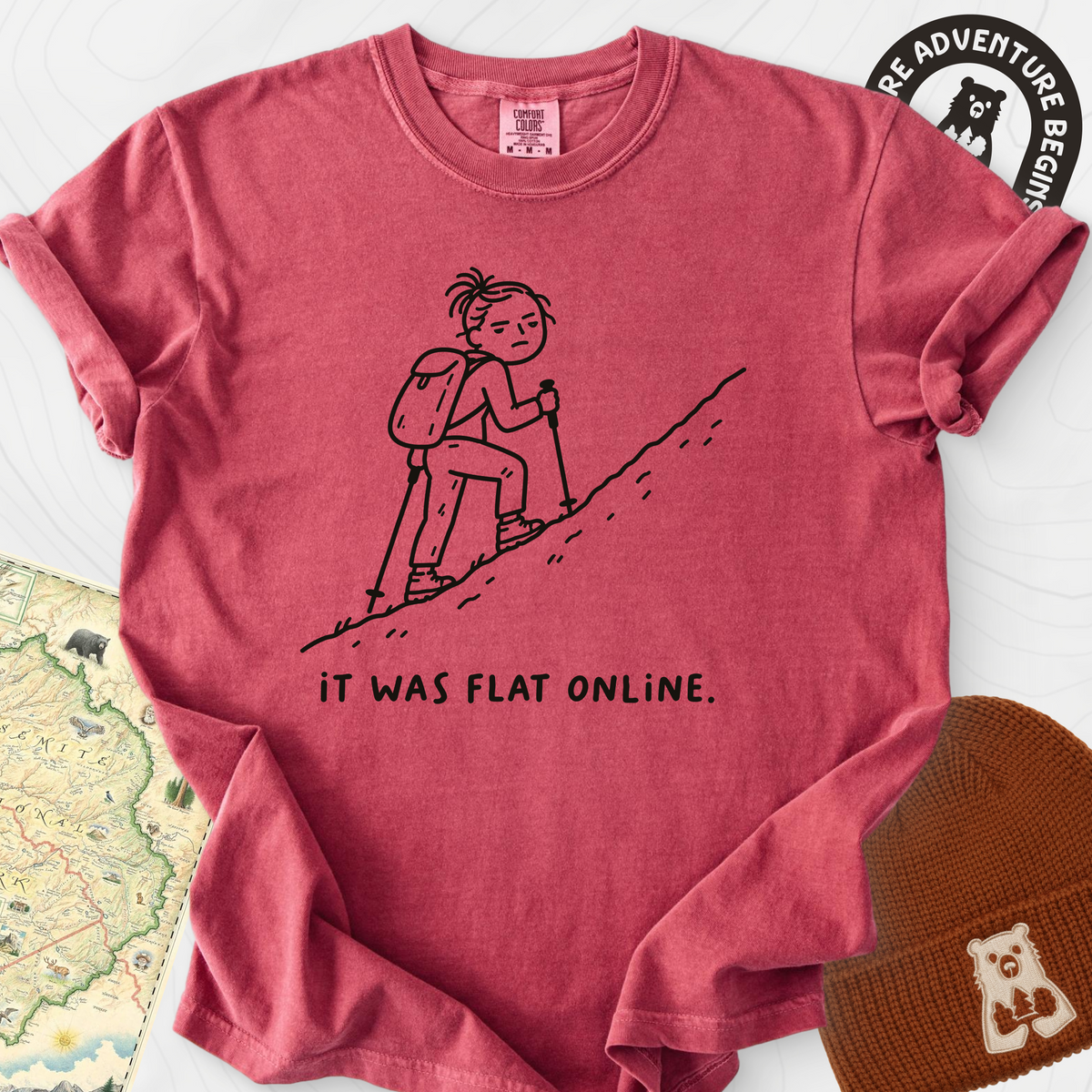 It Was Flat Online T-Shirt — Crimson — Front print [studio:1LxJtWcwzaRNwbL1KGdNwrsvJLJxxv_zE]