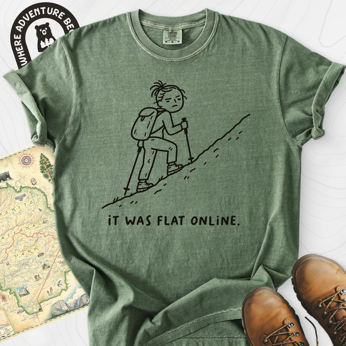 It Was Flat Online T-Shirt — Moss — Front print [studio:1JmeTgHDvwsXq0bYOG6VtDso-4HSDbuqV]