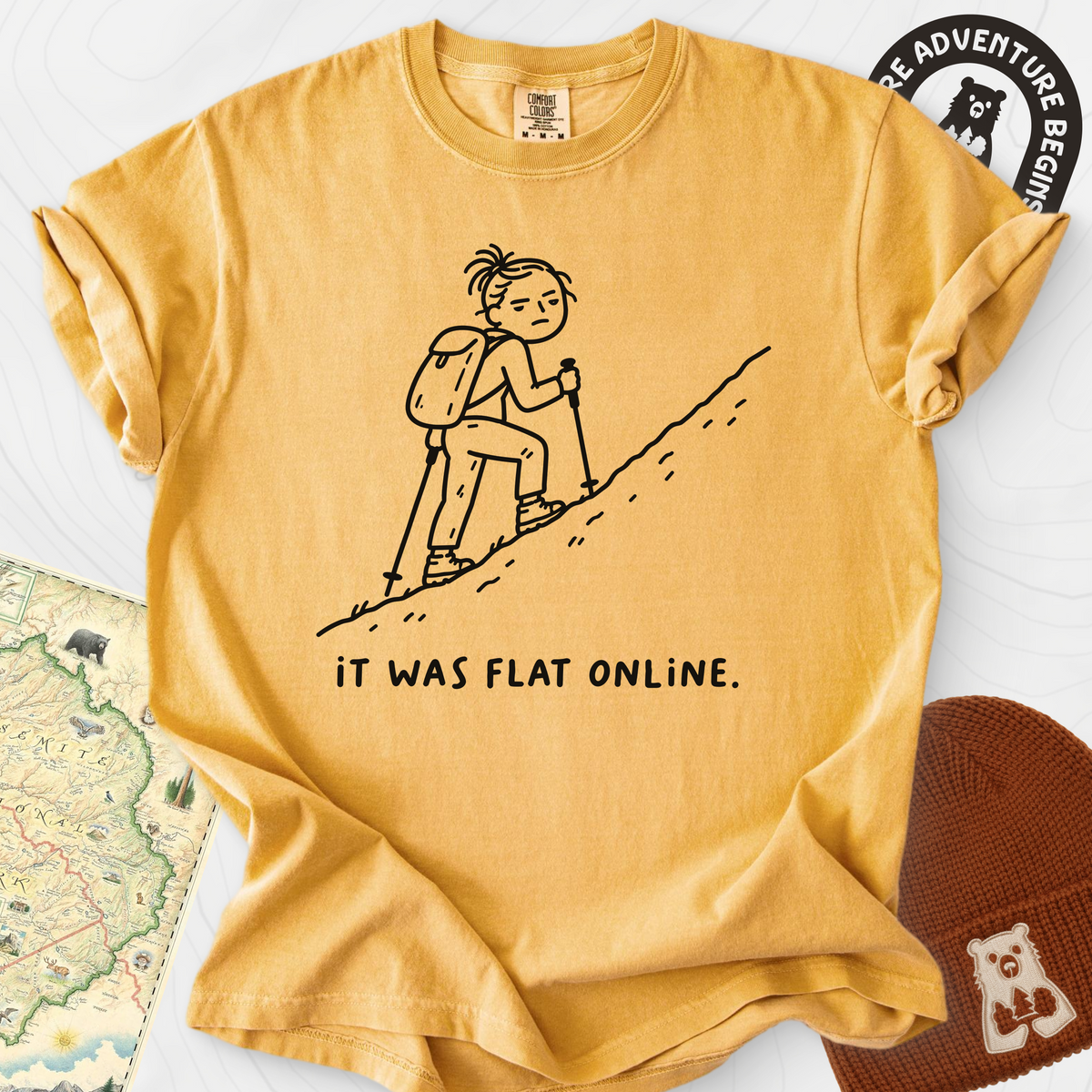 It Was Flat Online T-Shirt — Mustard — Front print [studio:12YiZvECRngfsAGOJfWsTqcTbEDEv725S]