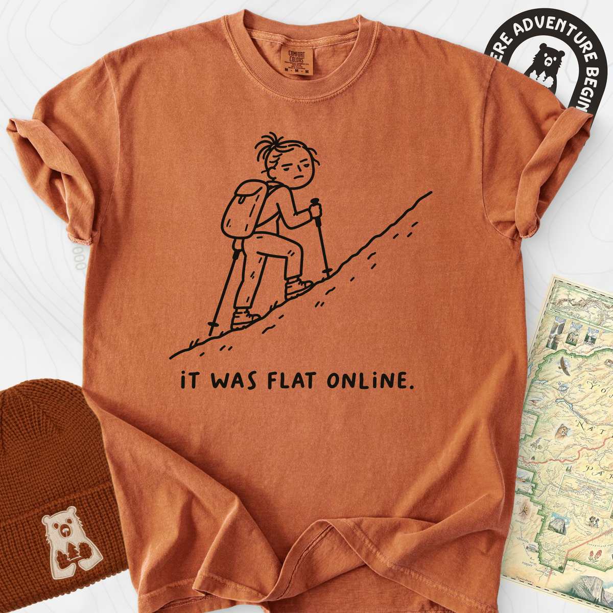 It Was Flat Online T-Shirt — Yam — Front print [studio:1QDSH9wb4dDwAxf69gexcUucBzqQPo--T]