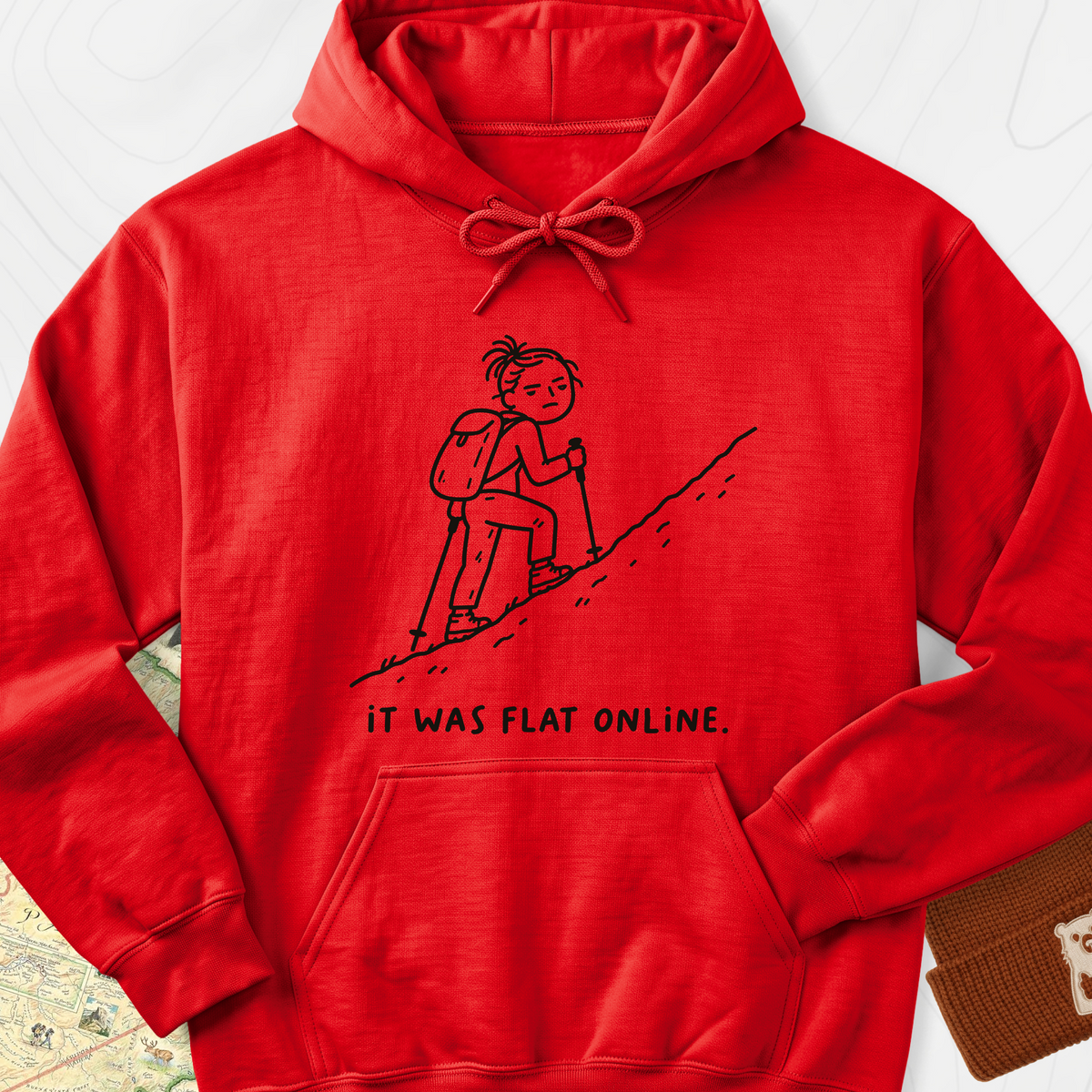 It Was Flat Online Hoodie — Red — Front print [studio:1jAwqYoh_fvGZju-lfqTIAUSKxowb-rbY]