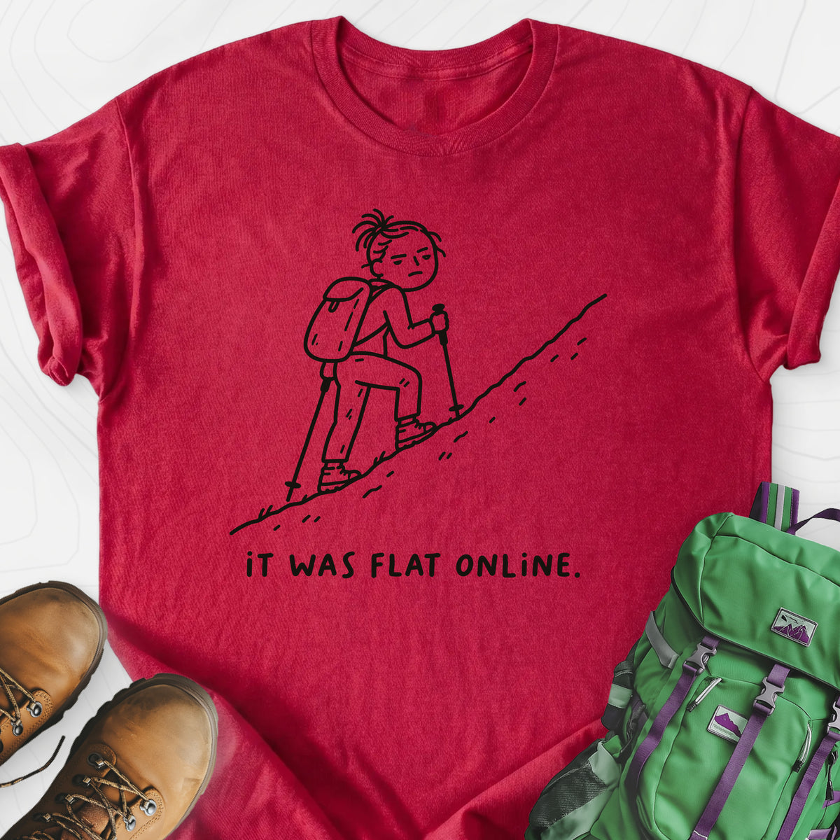 It Was Flat Online Lightweight T-Shirt — Heather Red — Front print [studio:1G-kTHSgpnL2Brqz75Gkz0Mlg0gTxMMuG]