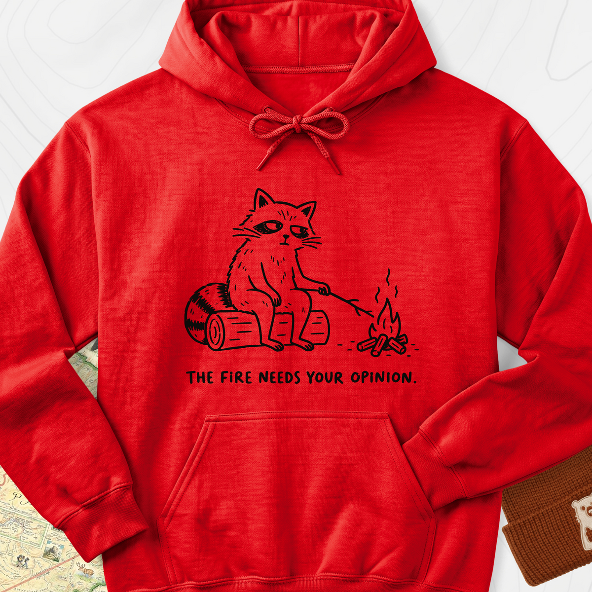 The Fire Needs Your Opinion Hoodie — Red — Front print [studio:1waWQRYn6-L5C-jQcDA58fne67tNjfgyW]