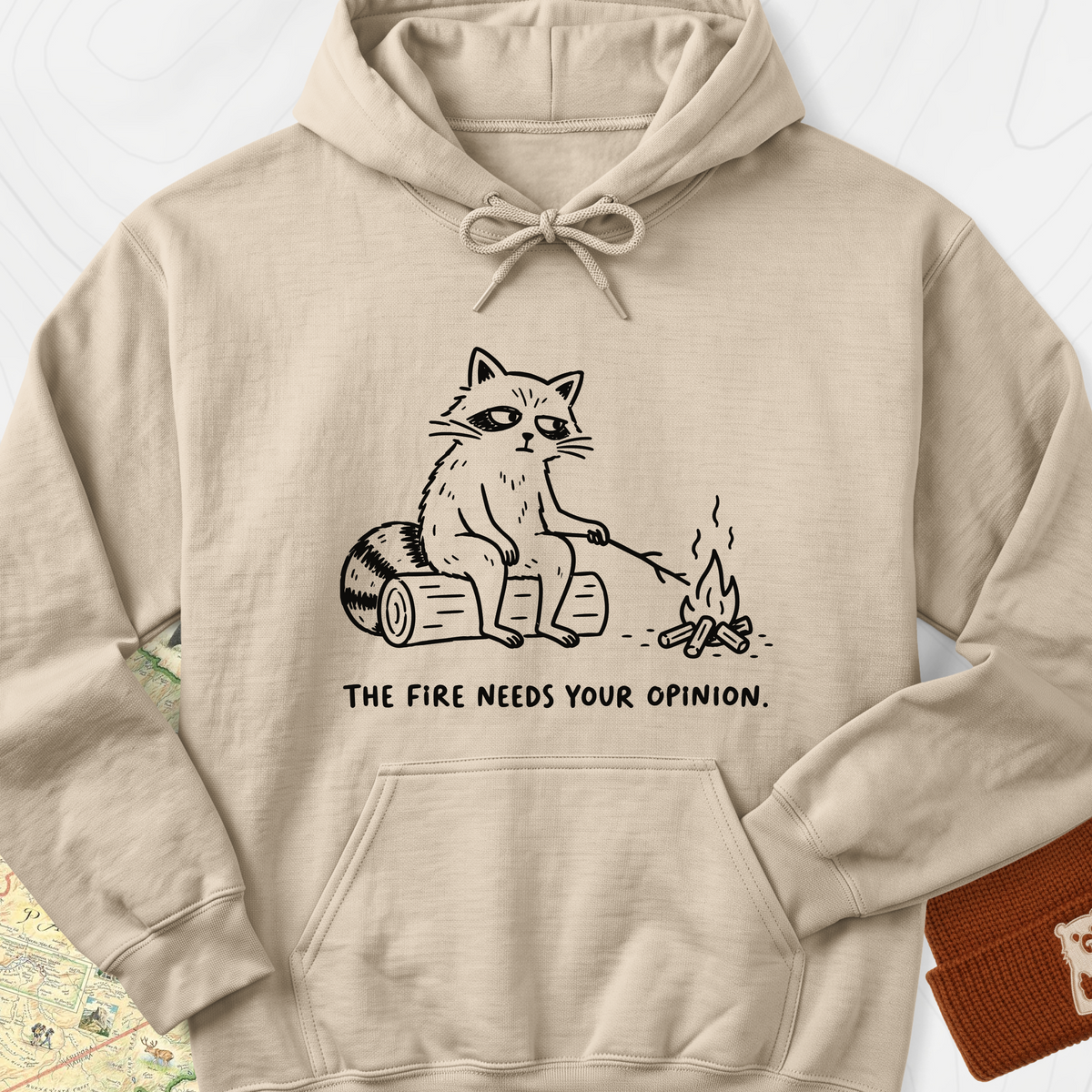 The Fire Needs Your Opinion Hoodie — Sand — Front print [studio:1_LMeFsMNR0o2e89wZxKsRaw--FvSo41D]