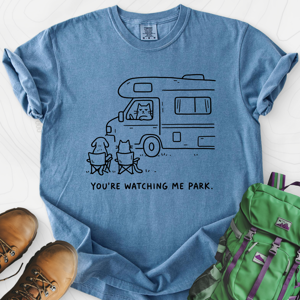 You're Watching Me Park T-Shirt — Blue Jean — Front print