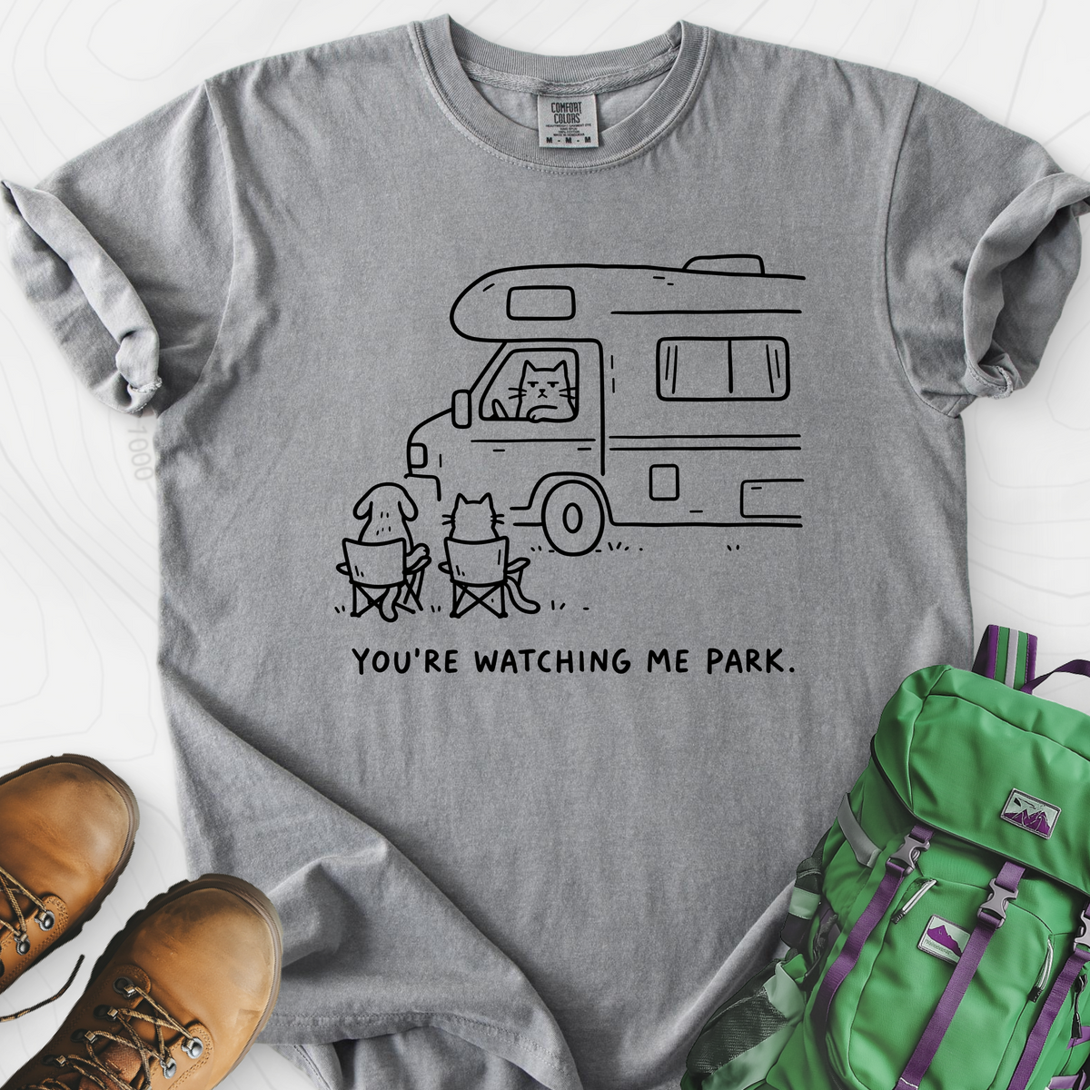 You're Watching Me Park T-Shirt — Grey — Front print