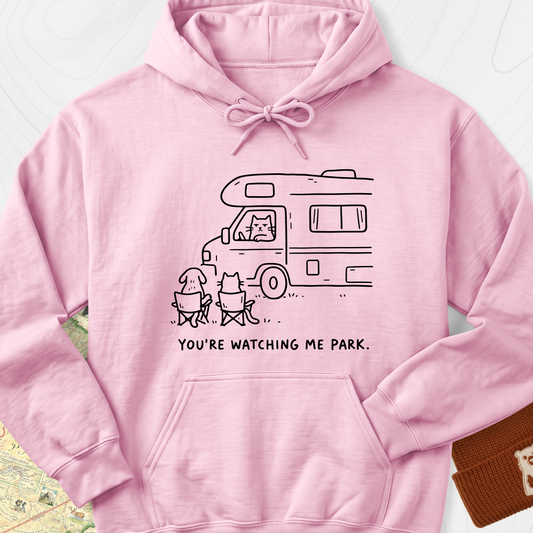 You're Watching Me Park Hoodie — Light Pink — Front print [studio:1LSzUkQK06jM5u9OupiLBaRVk5chwh6Gq]
