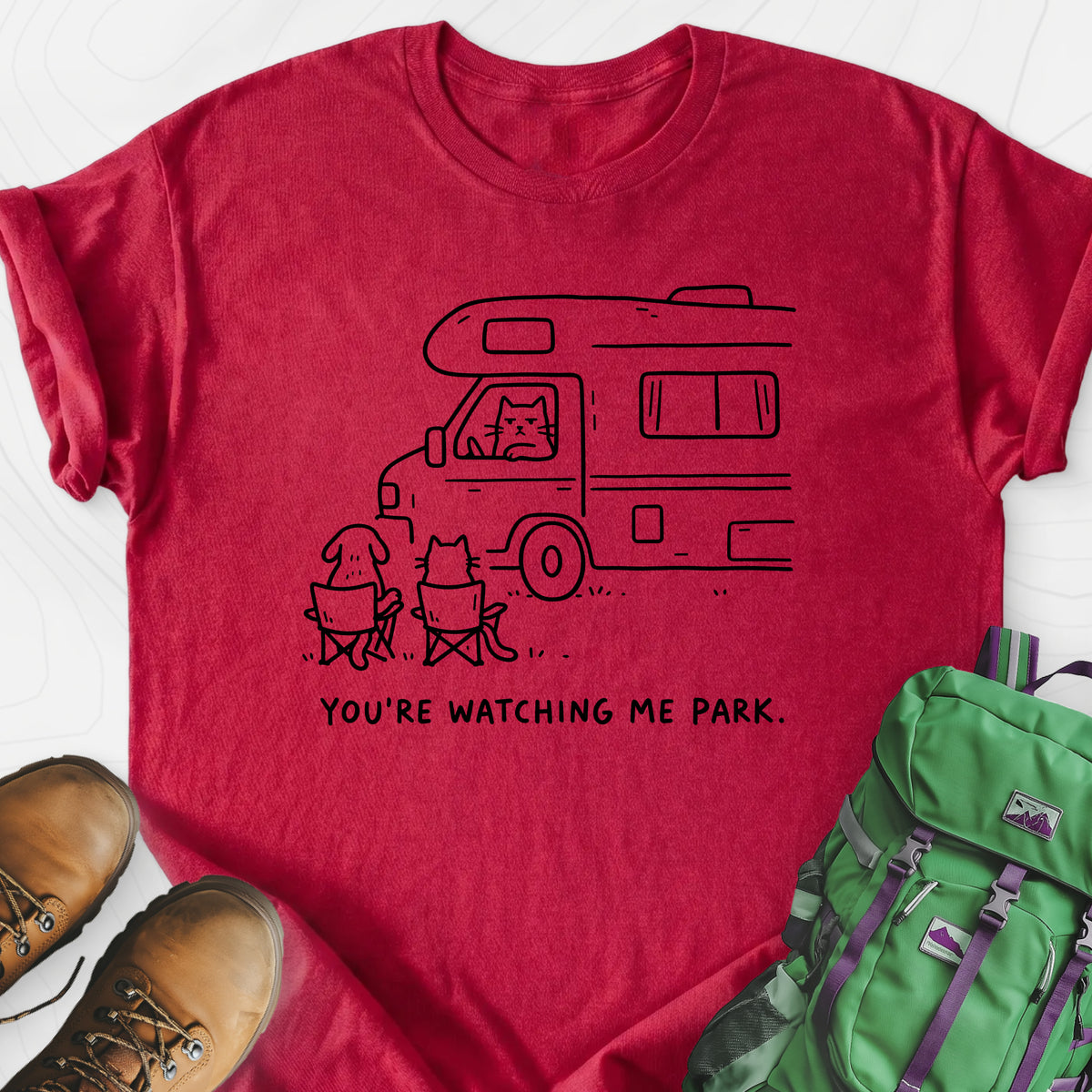 You're Watching Me Park Lightweight T-Shirt — Heather Red — Front print [studio:1bjy11pn21zQOXhG7rVtQjkiJ1AyOFe00]
