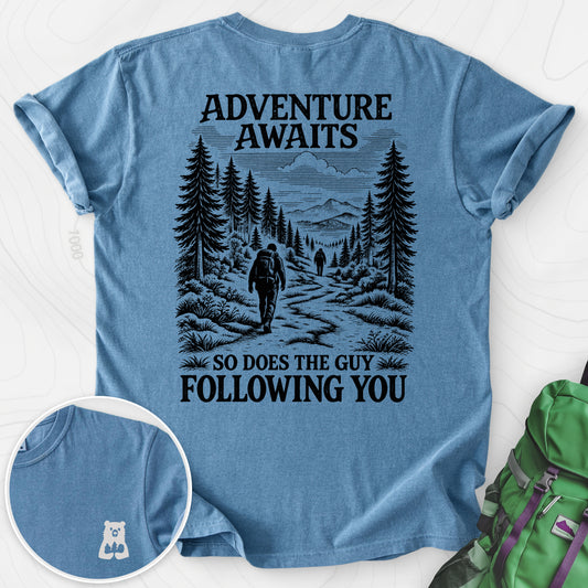 Adventure Awaits Stalker Back Print — Blue Jean — Back print