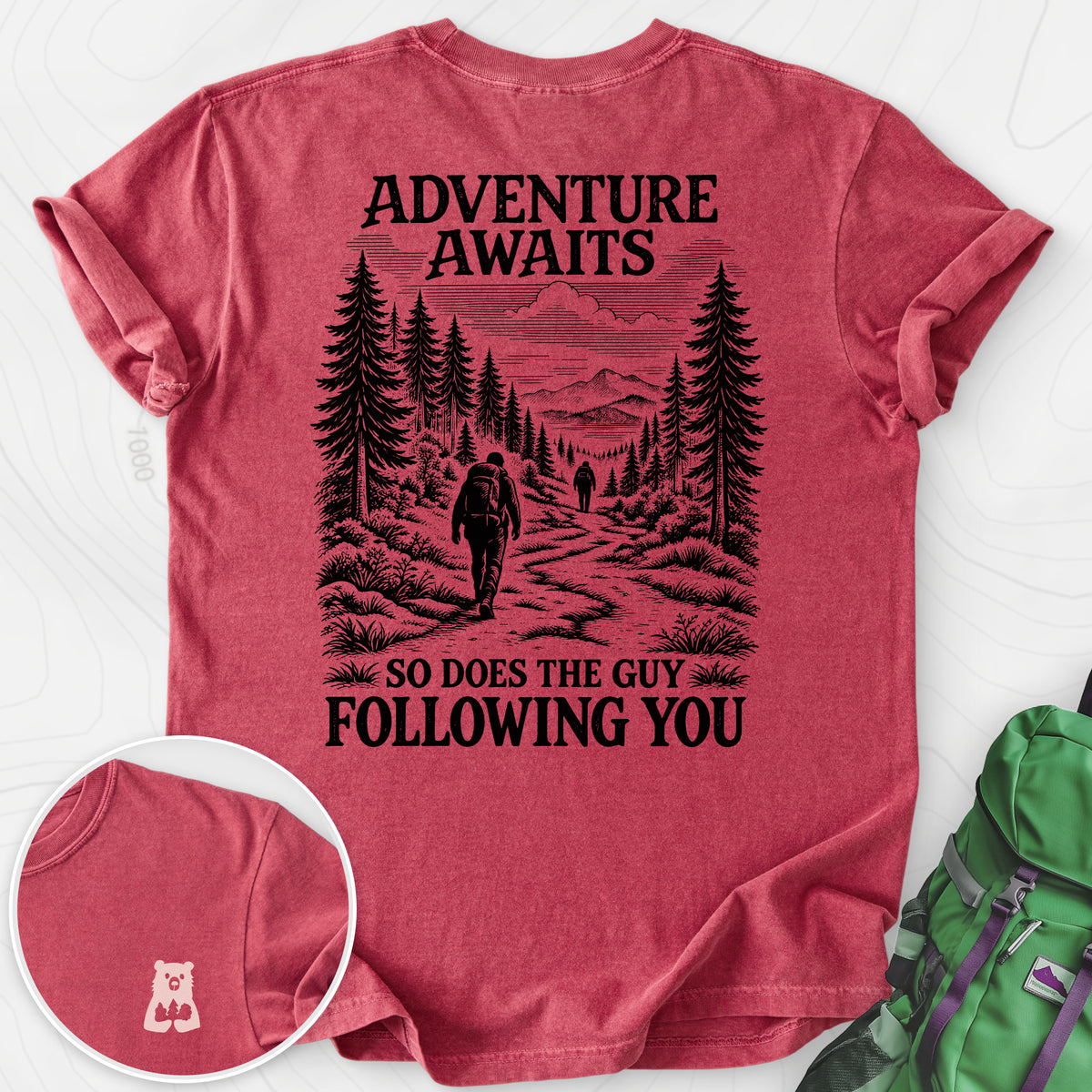 Adventure Awaits Stalker Back Print — Crimson — Back print