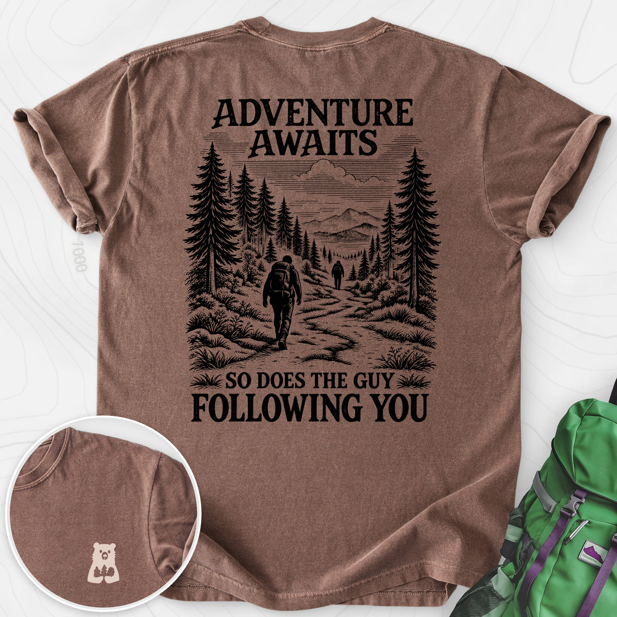 Adventure Awaits Stalker Back Print — Espresso — Back print