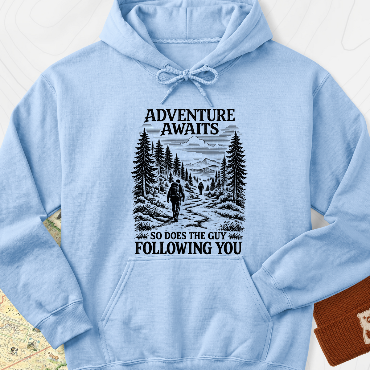 Adventure Awaits Stalker Hoodie — Light Blue — Front print [studio:1ULvu0Xrg7sdKAMKF367b8gNoBndV7jXe]