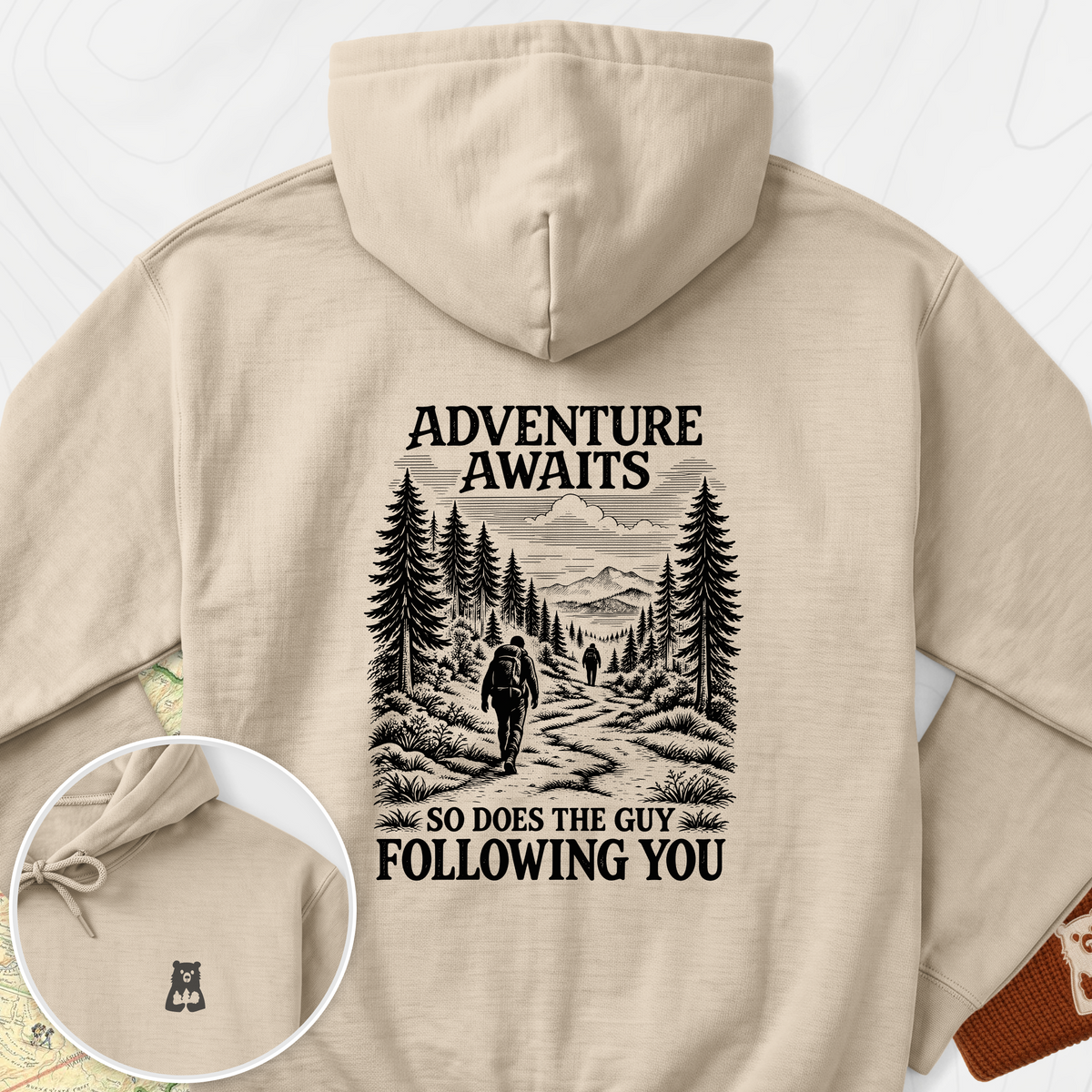 Adventure Awaits Stalker Back Print Hoodie — Sand — Back print [studio:1384HnJjMpRvrjgYCMYoGLNL1AkuQJ5F1]