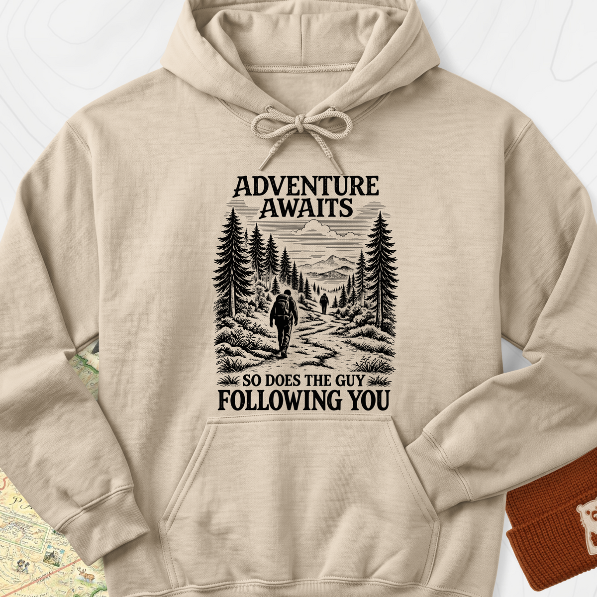 Adventure Awaits Stalker Hoodie — Sand — Front print [studio:1QZvqb8Em33aZnL4pa8KOFlrzU8B70a7I]