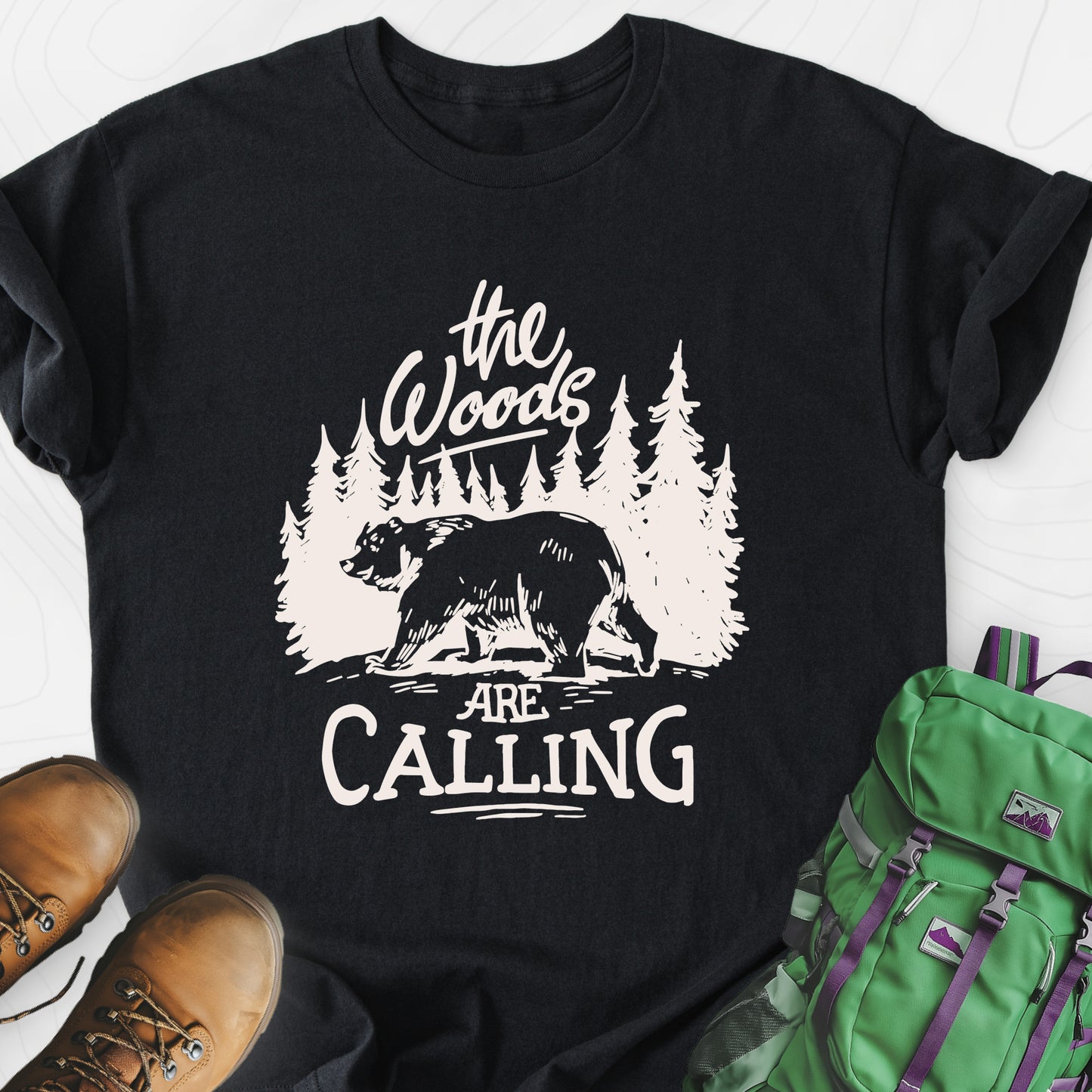 The Woods T-Shirt Black front print lightweight T-shirt