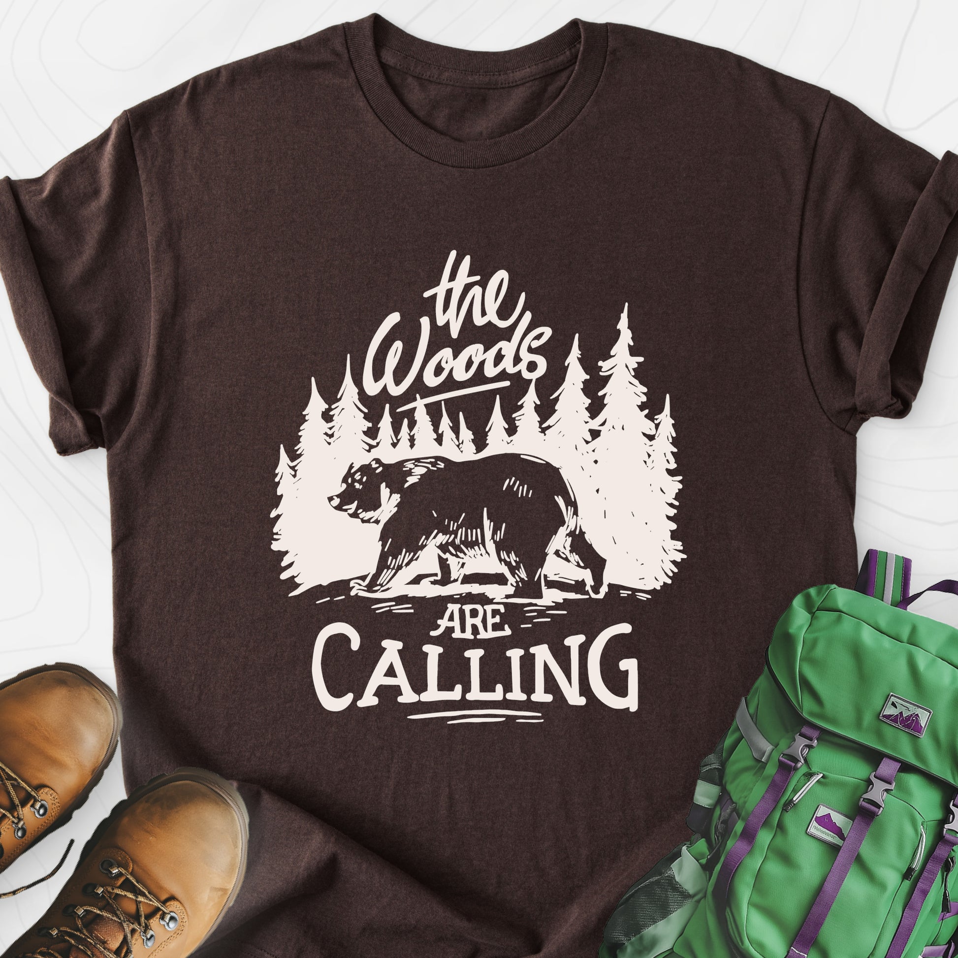 The Woods T-Shirt Dark Chocolate front print lightweight T-shirt