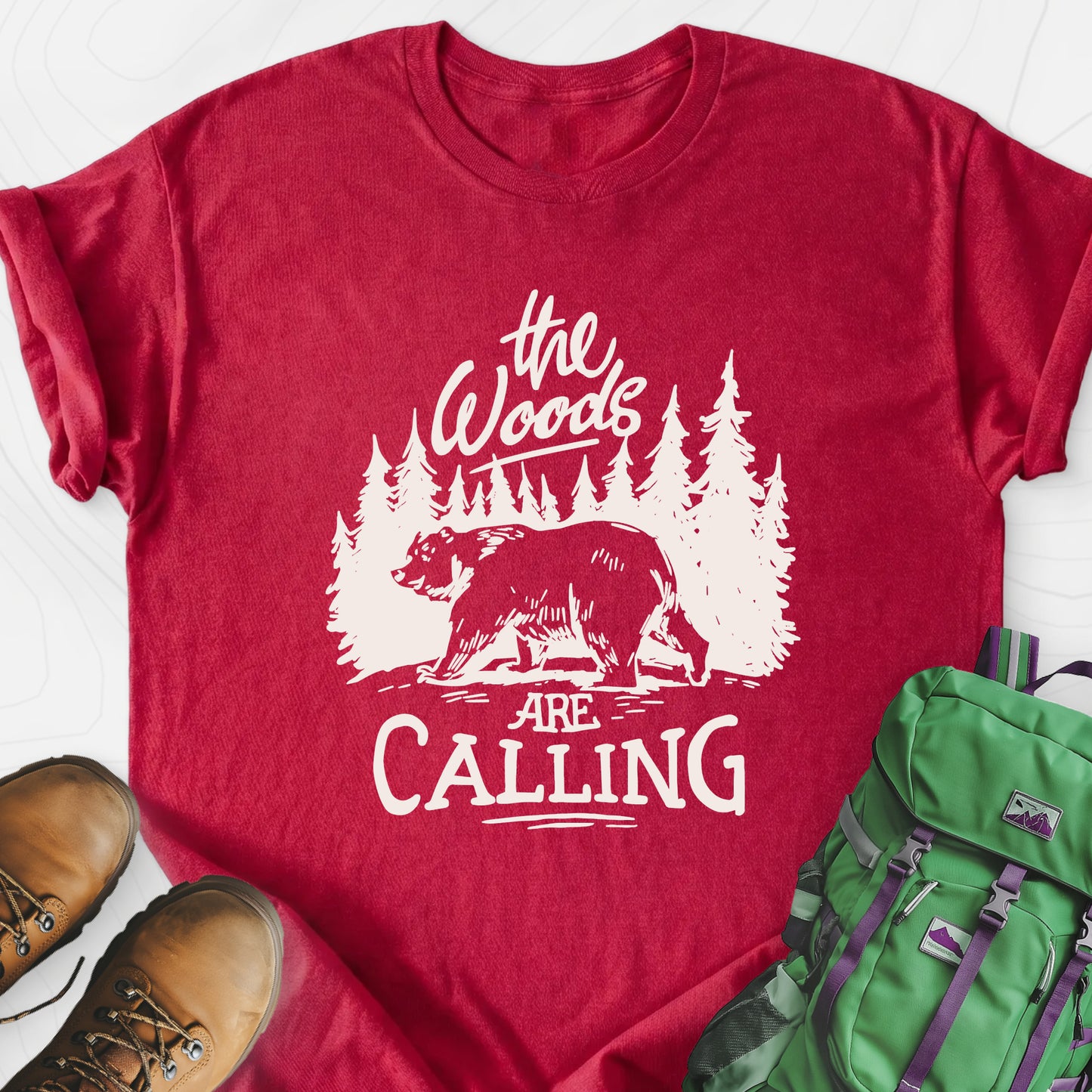 The Woods T-Shirt Heather Red front print lightweight T-shirt