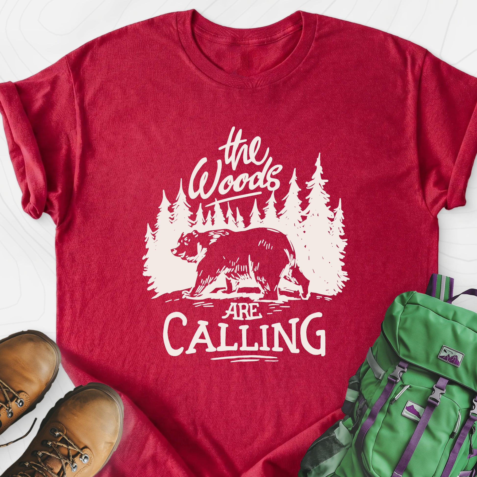 The Woods T-Shirt Heather Red front print lightweight T-shirt