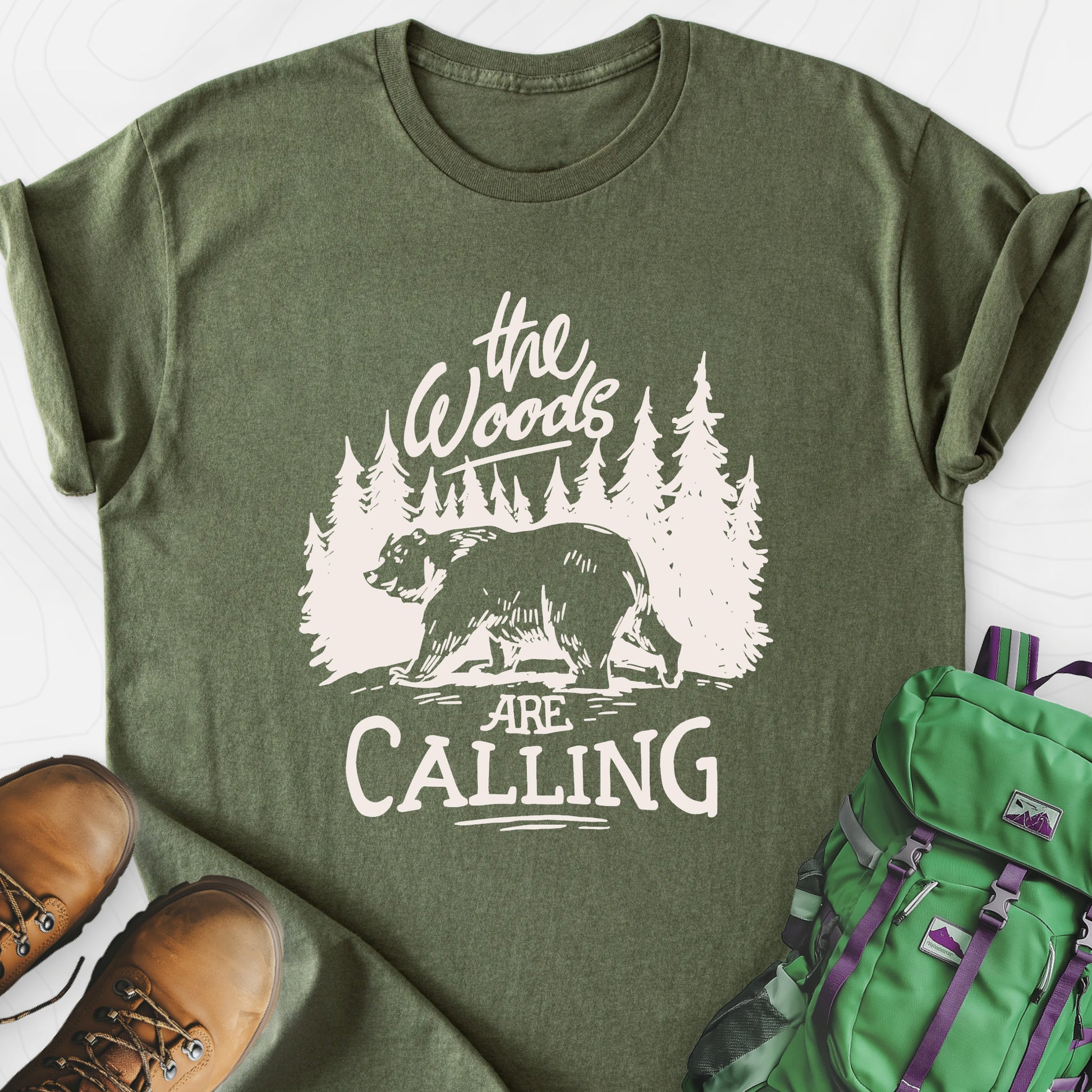 The Woods T-Shirt Military Green front print lightweight T-shirt