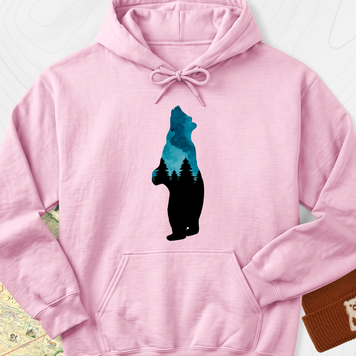 Bear Trees T-Shirt Hoodie - Light Pink