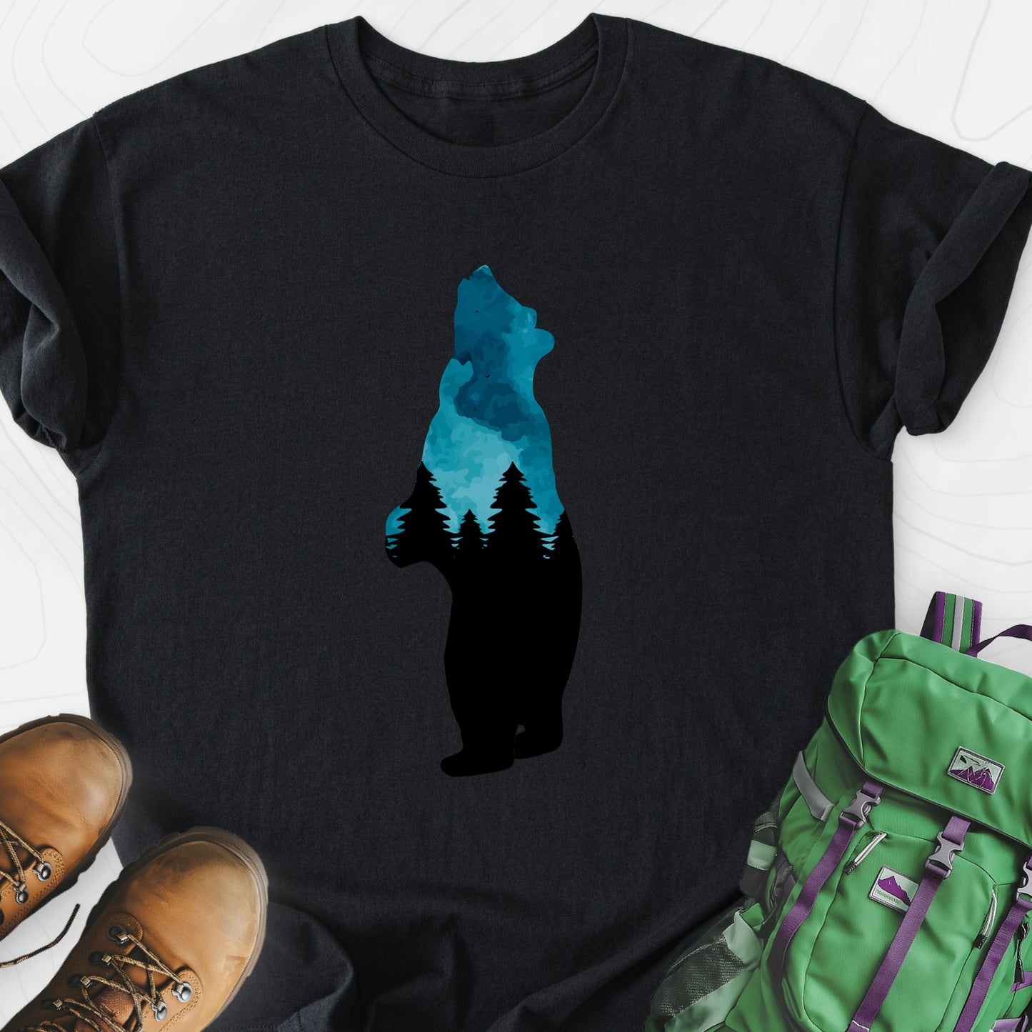 Bear Trees T-Shirt Black front print lightweight T-shirt