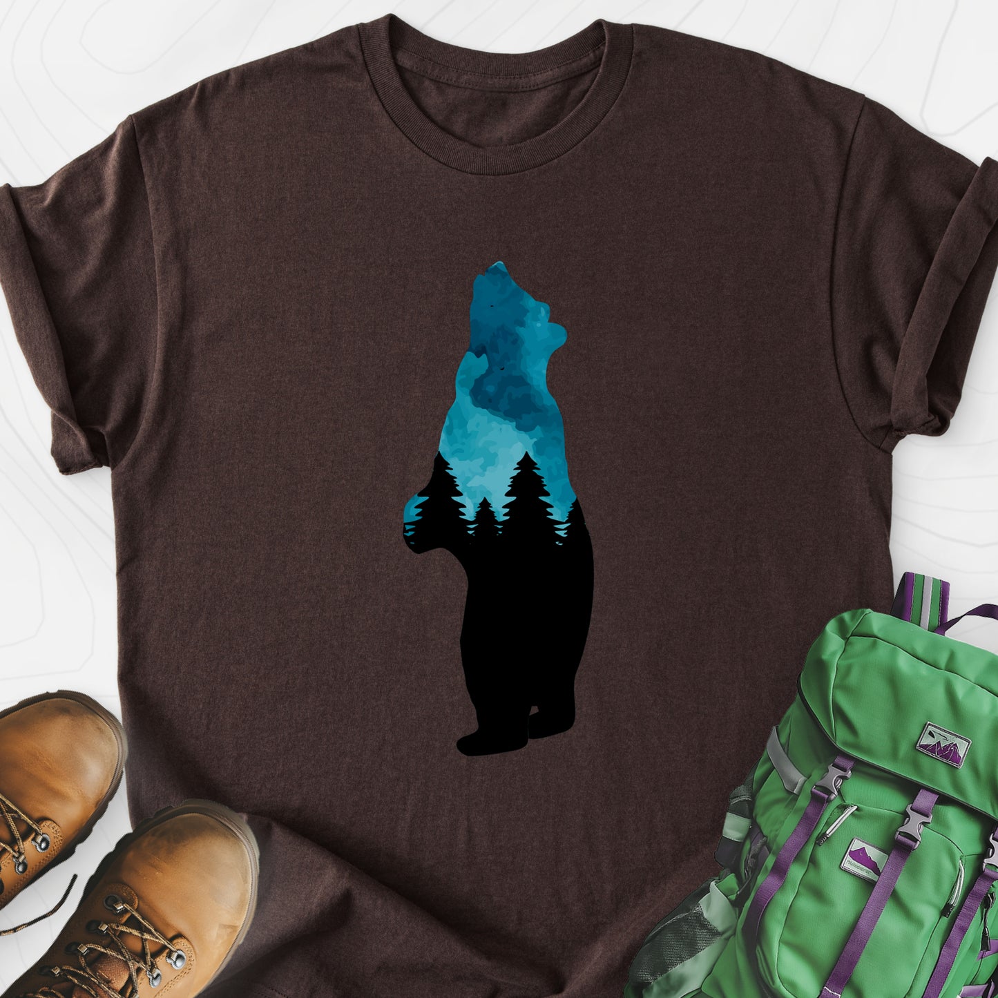 Bear Trees T-Shirt Dark Chocolate front print lightweight T-shirt