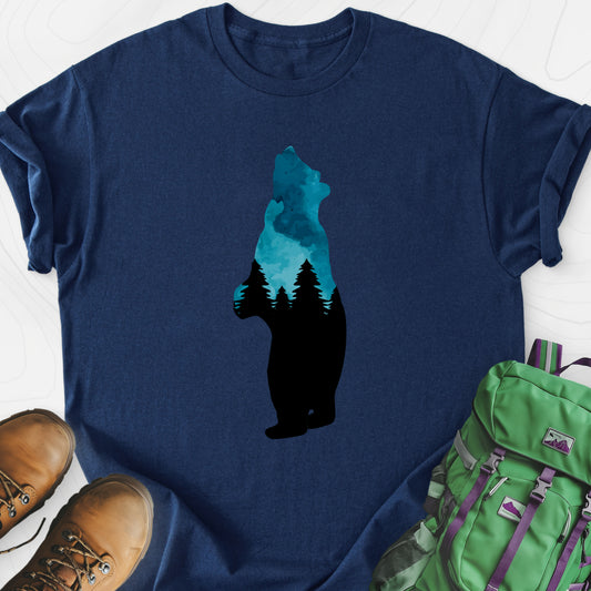 Bear Trees T-Shirt Navy front print lightweight T-shirt