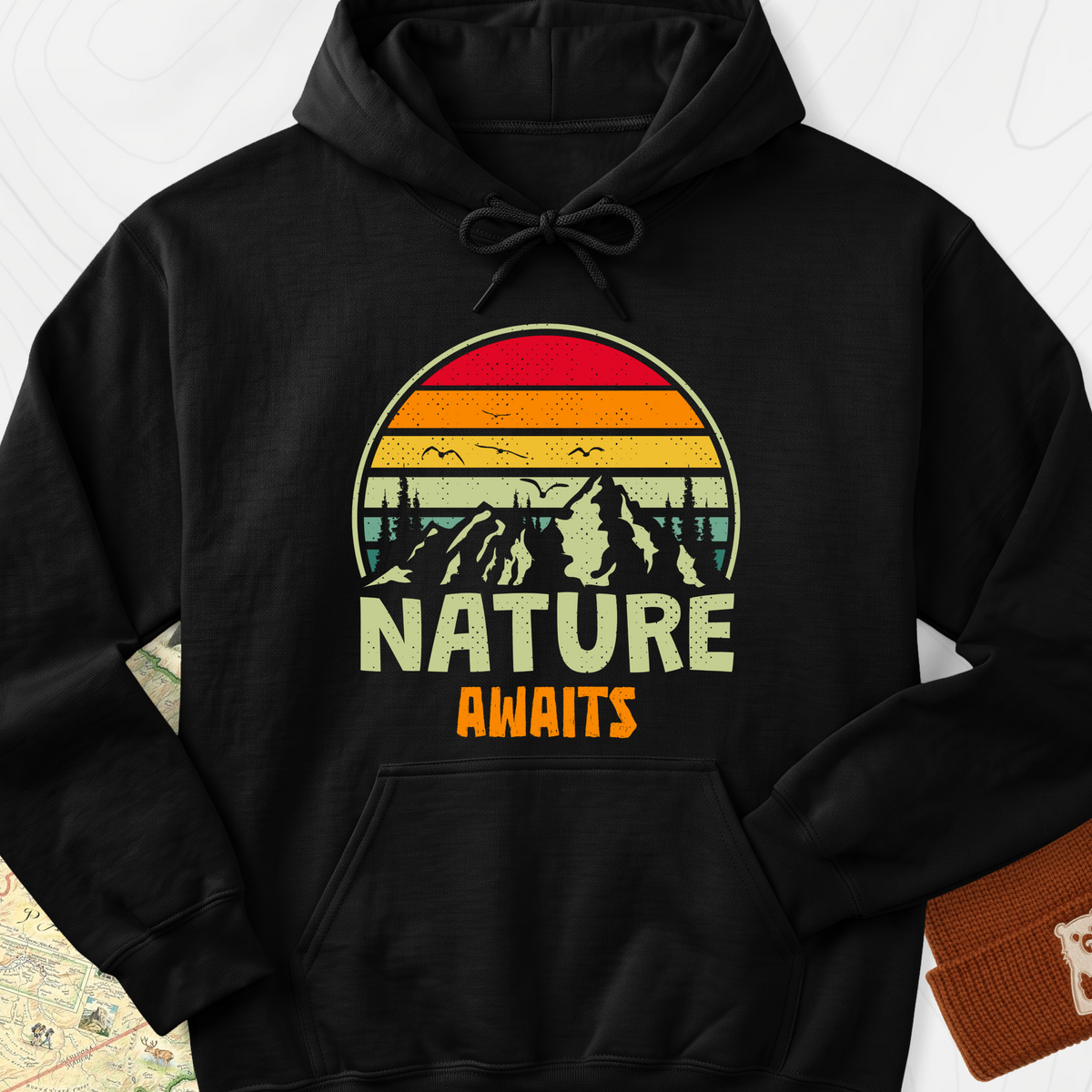 Nature Awaits T-Shirt Hoodie - Black