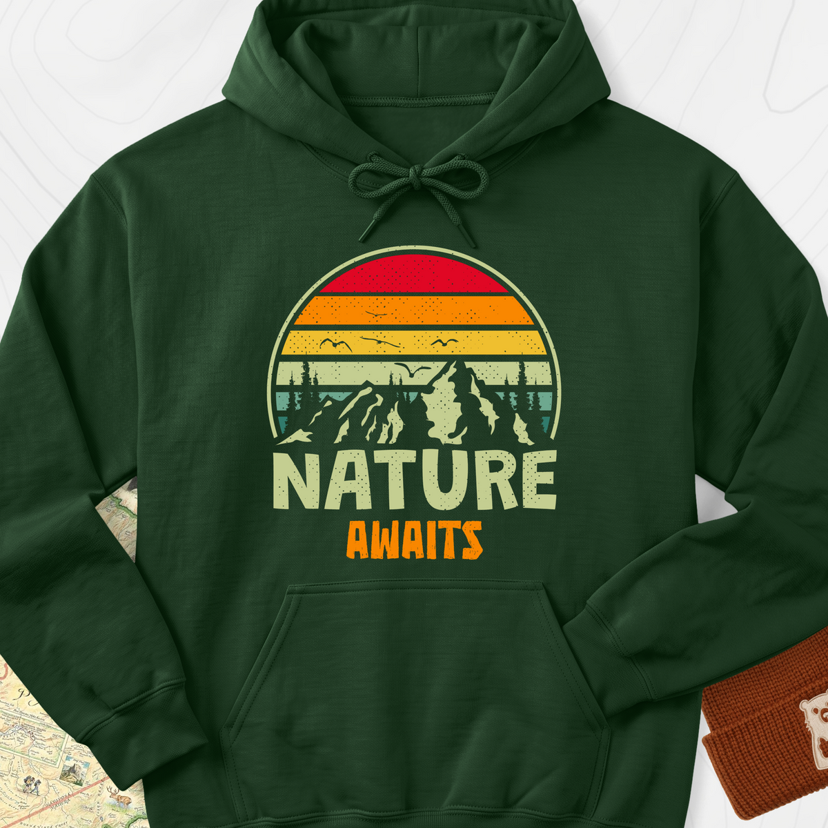 Nature Awaits T-Shirt Hoodie - Forest Green