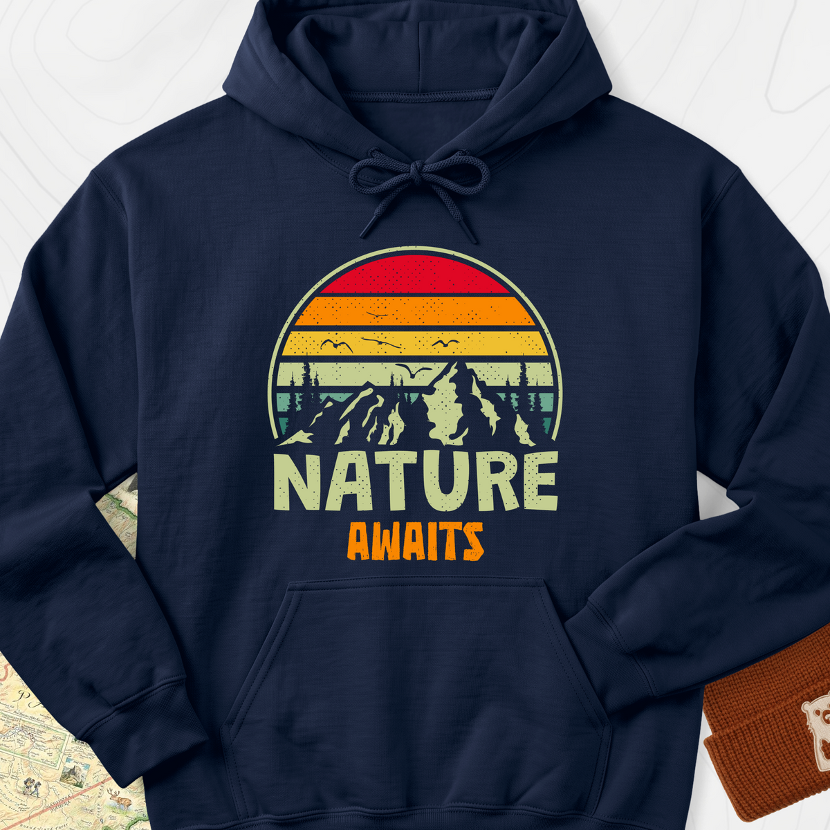 Nature Awaits T-Shirt Hoodie - Navy