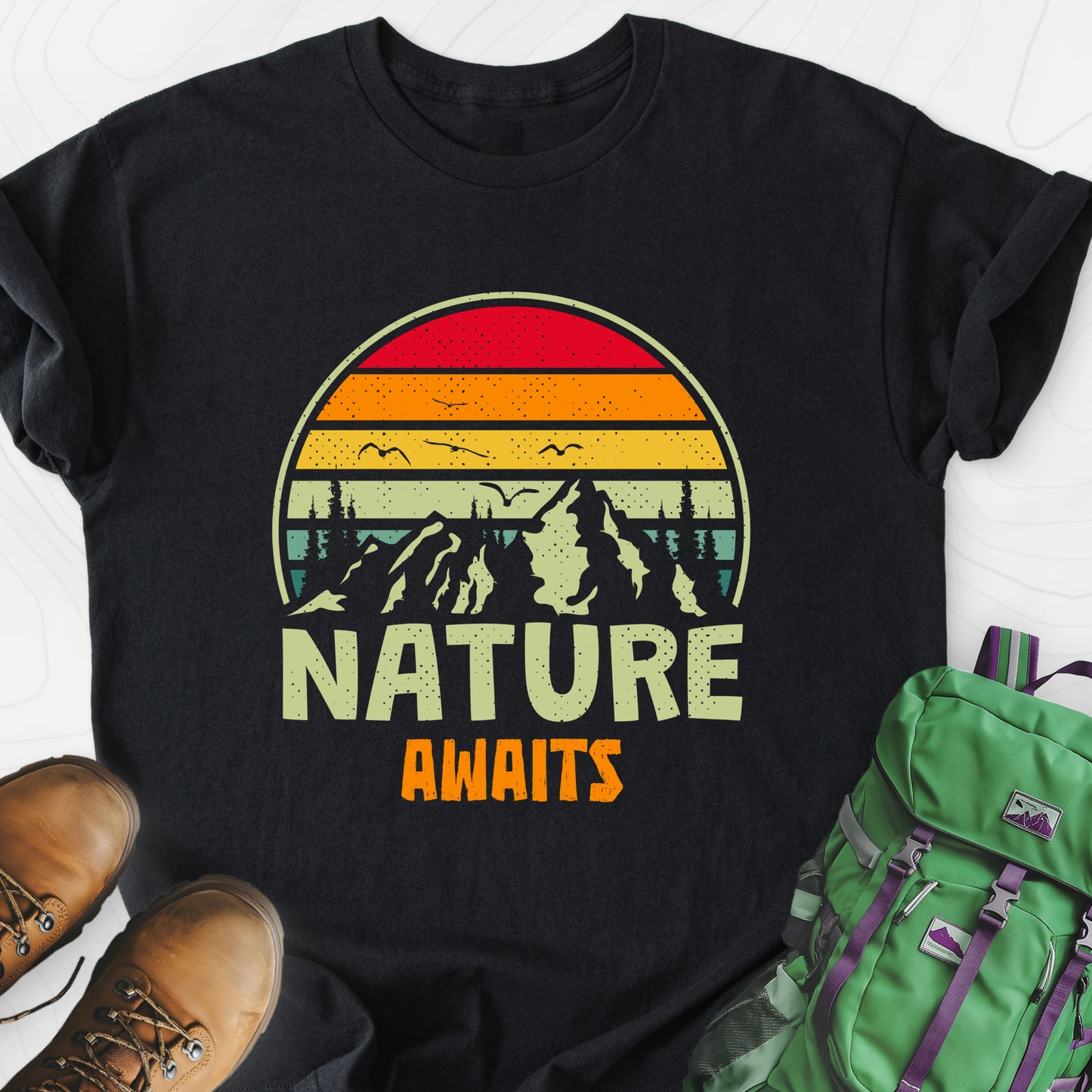 Nature Awaits T-Shirt Black front print lightweight T-shirt