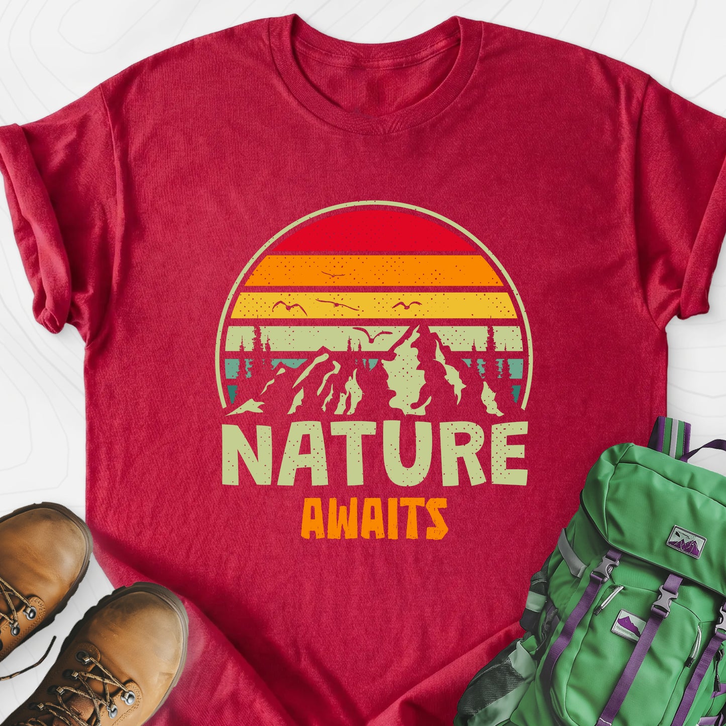 Nature Awaits T-Shirt Heather Red front print lightweight T-shirt