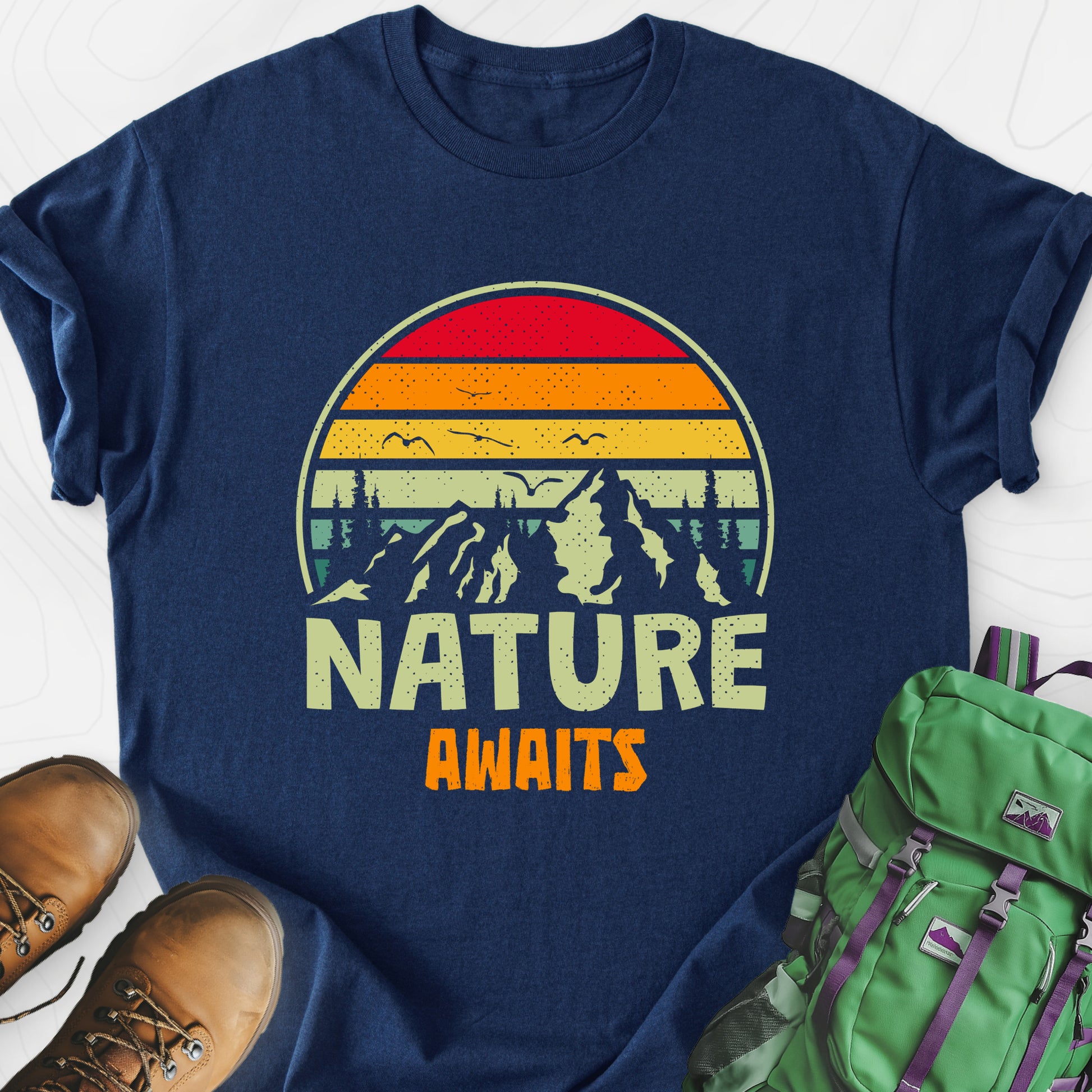 Nature Awaits T-Shirt Navy front print lightweight T-shirt