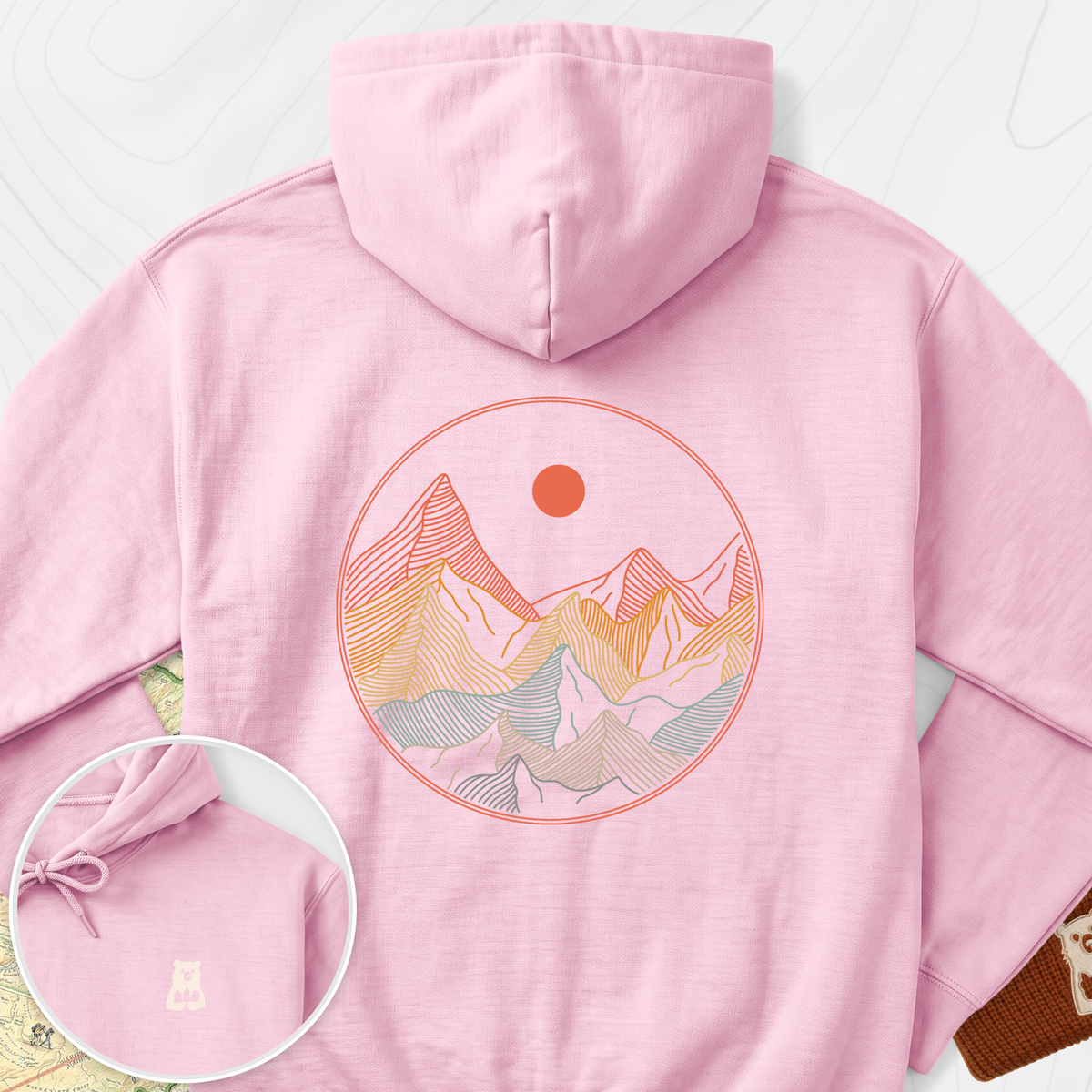 Colorful Mountains T-Shirt Back Print Hoodie - Light Pink